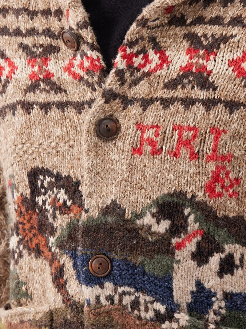 RRL by Ralph Lauren Shawl-collar intarsia-knit linen-blend RRL by Ralph Lauren Shawl-collar intarsia-knit linen-blend