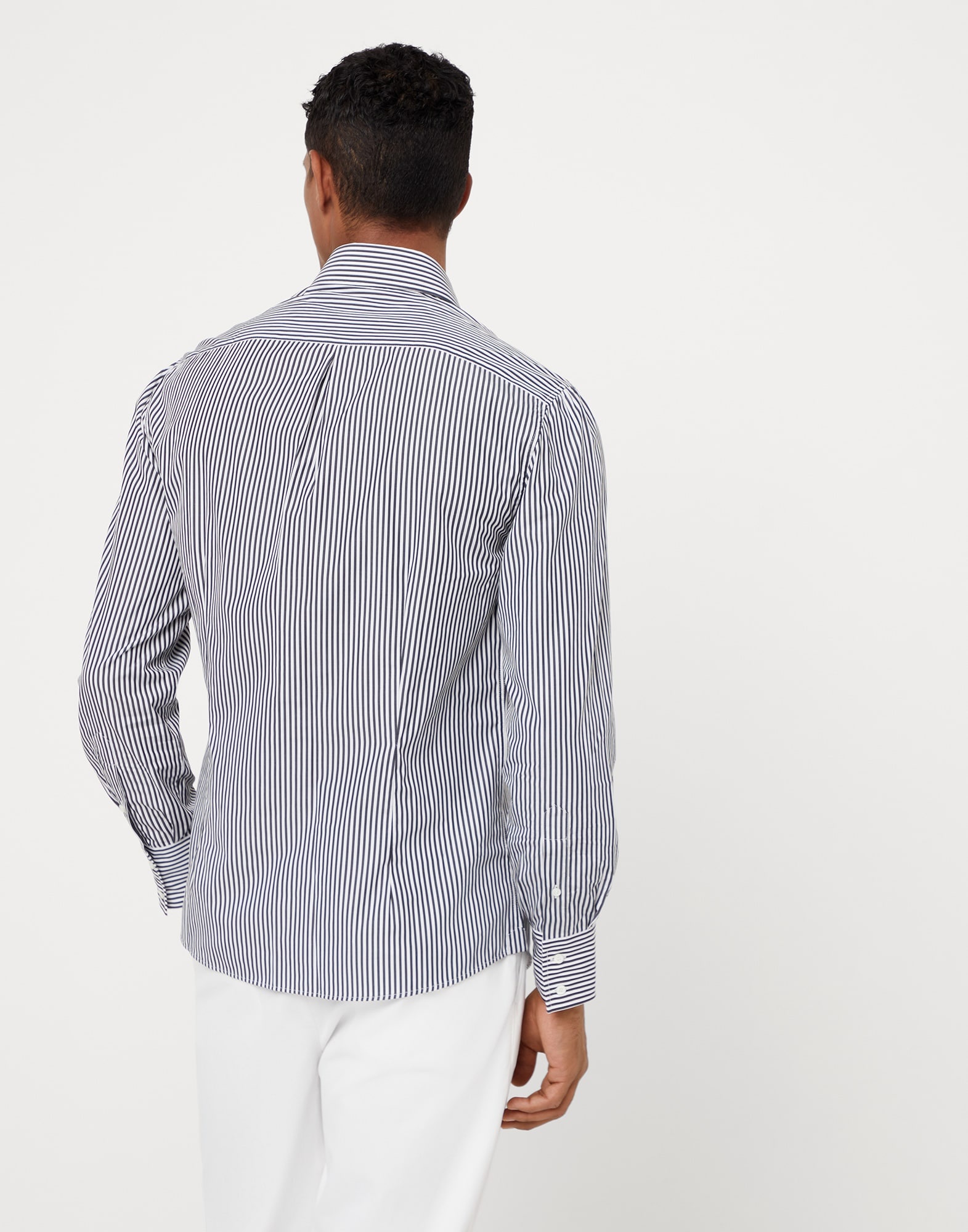 Striped poplin slim fit shirt with spread collar - 2