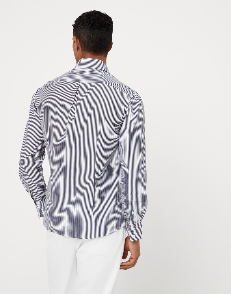 Brunello Cucinelli Striped poplin slim fit shirt with spread collar outlook