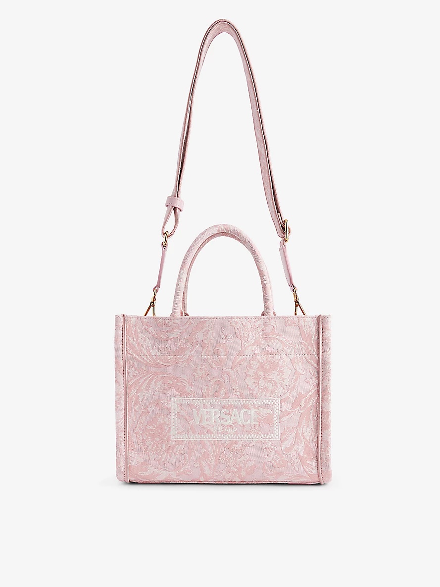 Logo-print detachable-strap woven tote bag - 5