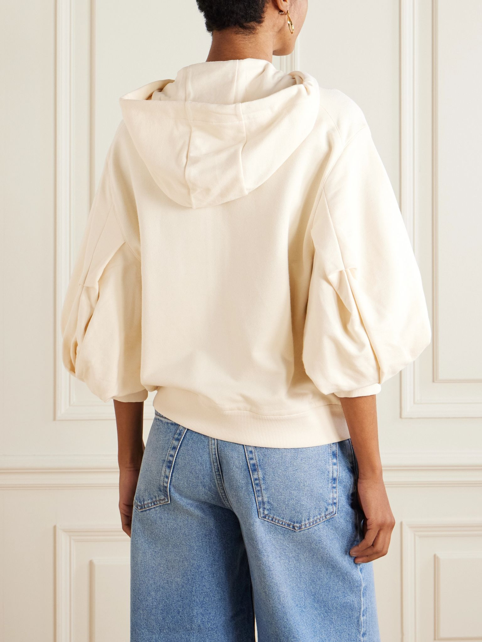 Hooded intarsia-knit cotton-jersey cardigan Cream - 3