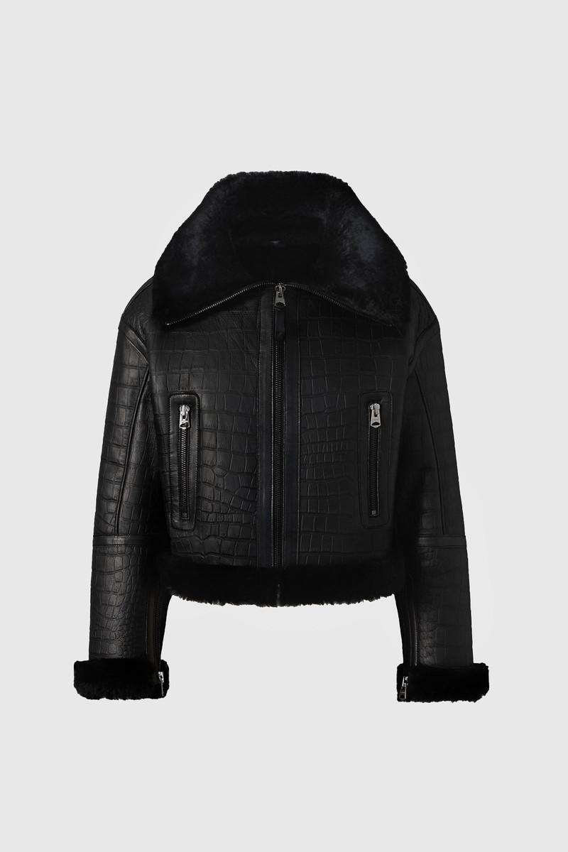 MAXOU Croc Embossed Oversized Shearling Jacket 1