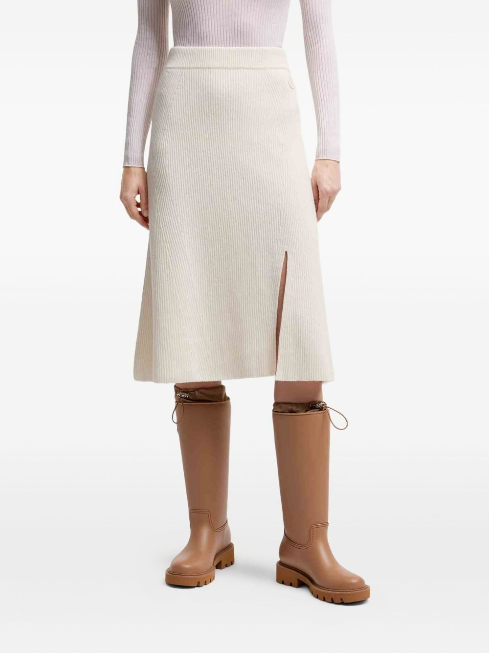 ribbed side-split midi skirt - 2