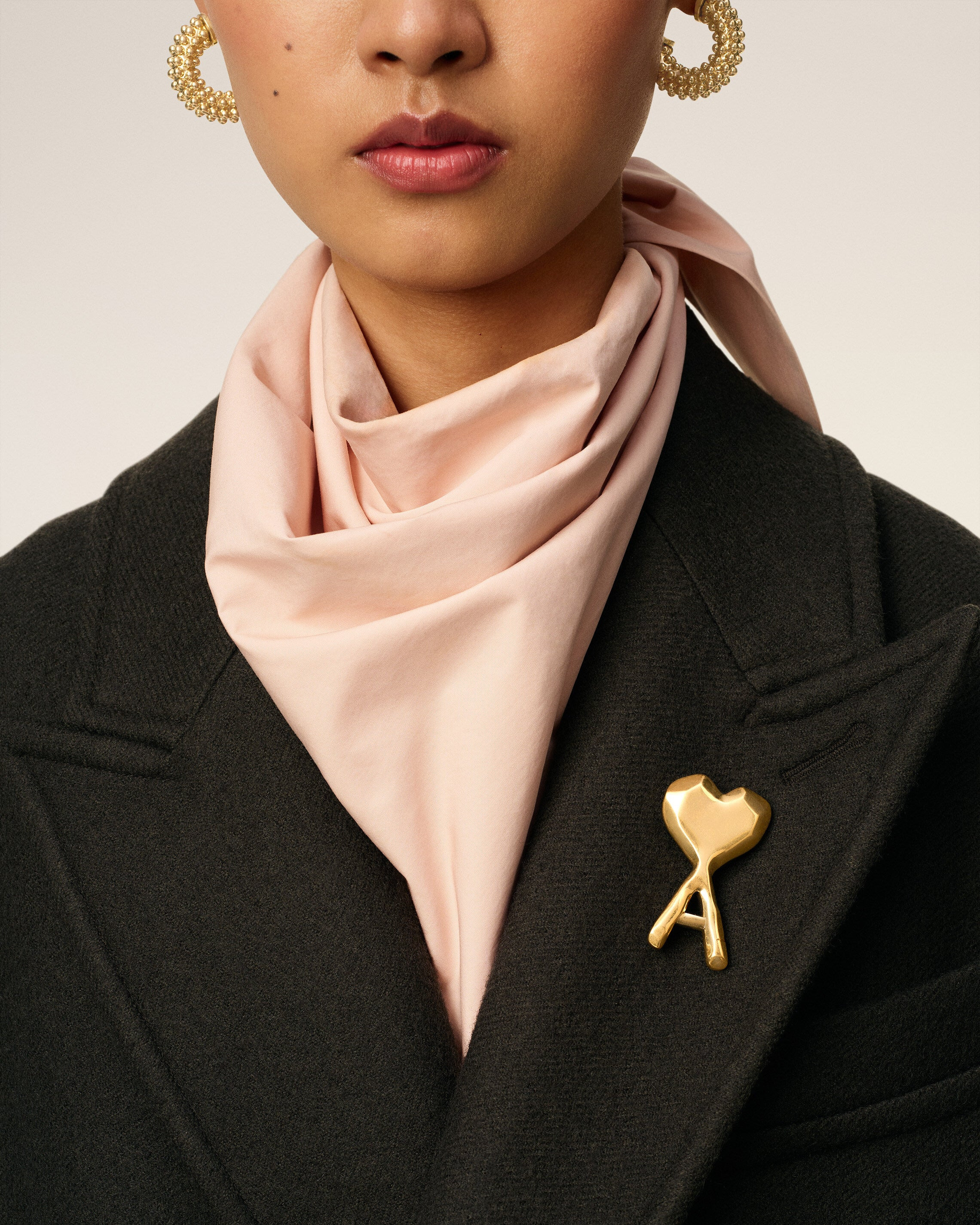 GOLD BRASS HAMMERED AMI DE COEUR PIN - 2