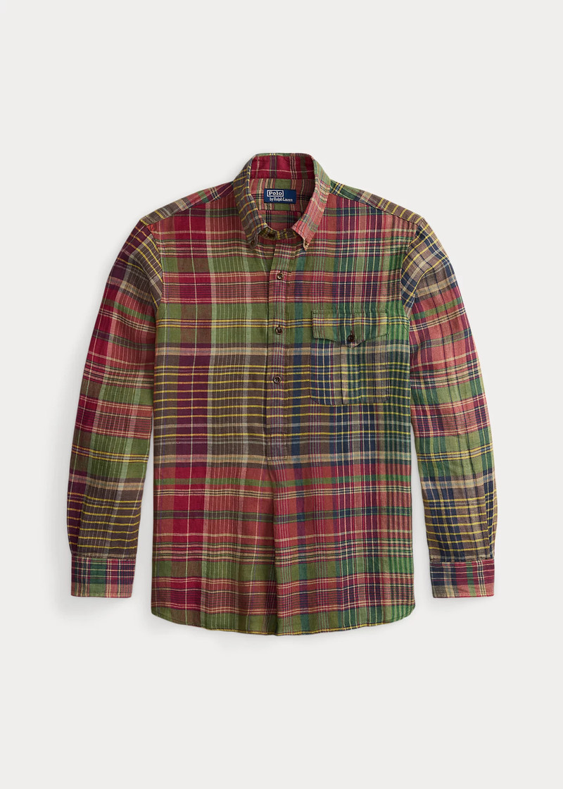 Classic Fit Plaid Linen Popover Shirt 1