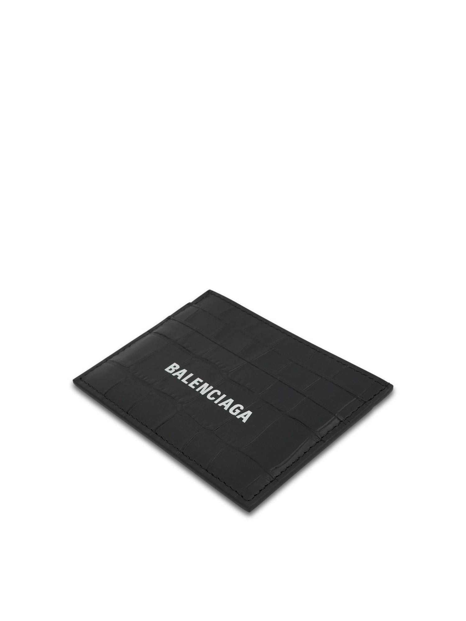 Croco Calf Leather Cash Card Holder in Black/White - 3