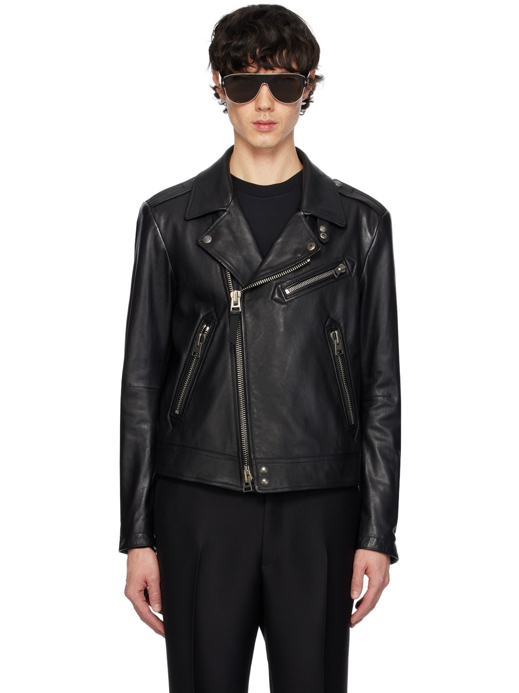 Black Biker Leather Jacket - 1