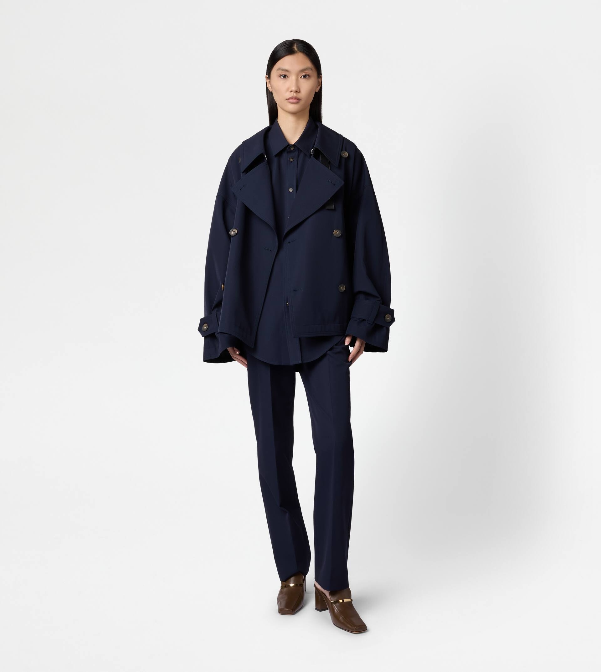 WOOL BLEND SHORT TRENCH COAT - BLUE - 2