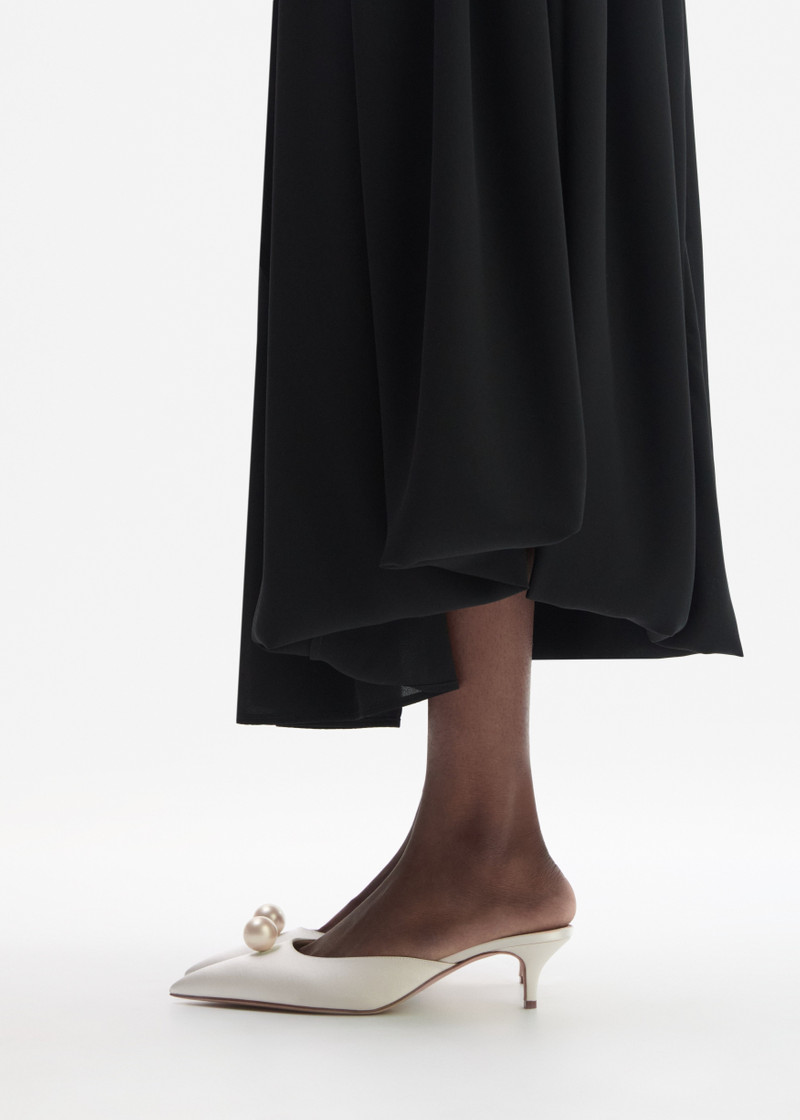Kitten heel mules with pearl detail in cream satin 4