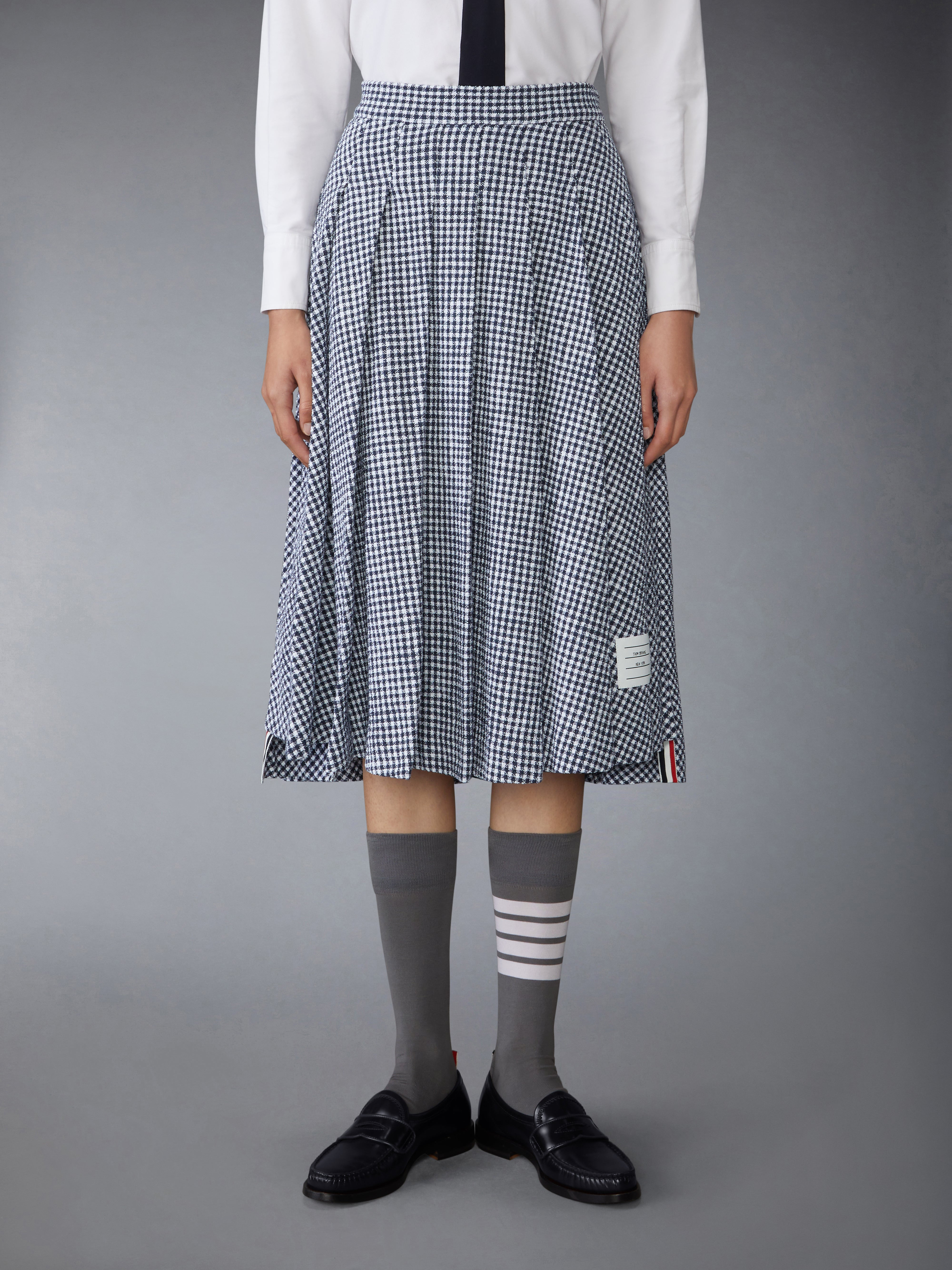 GINGHAM COTTON TWEED PLEATED SKIRT - 2