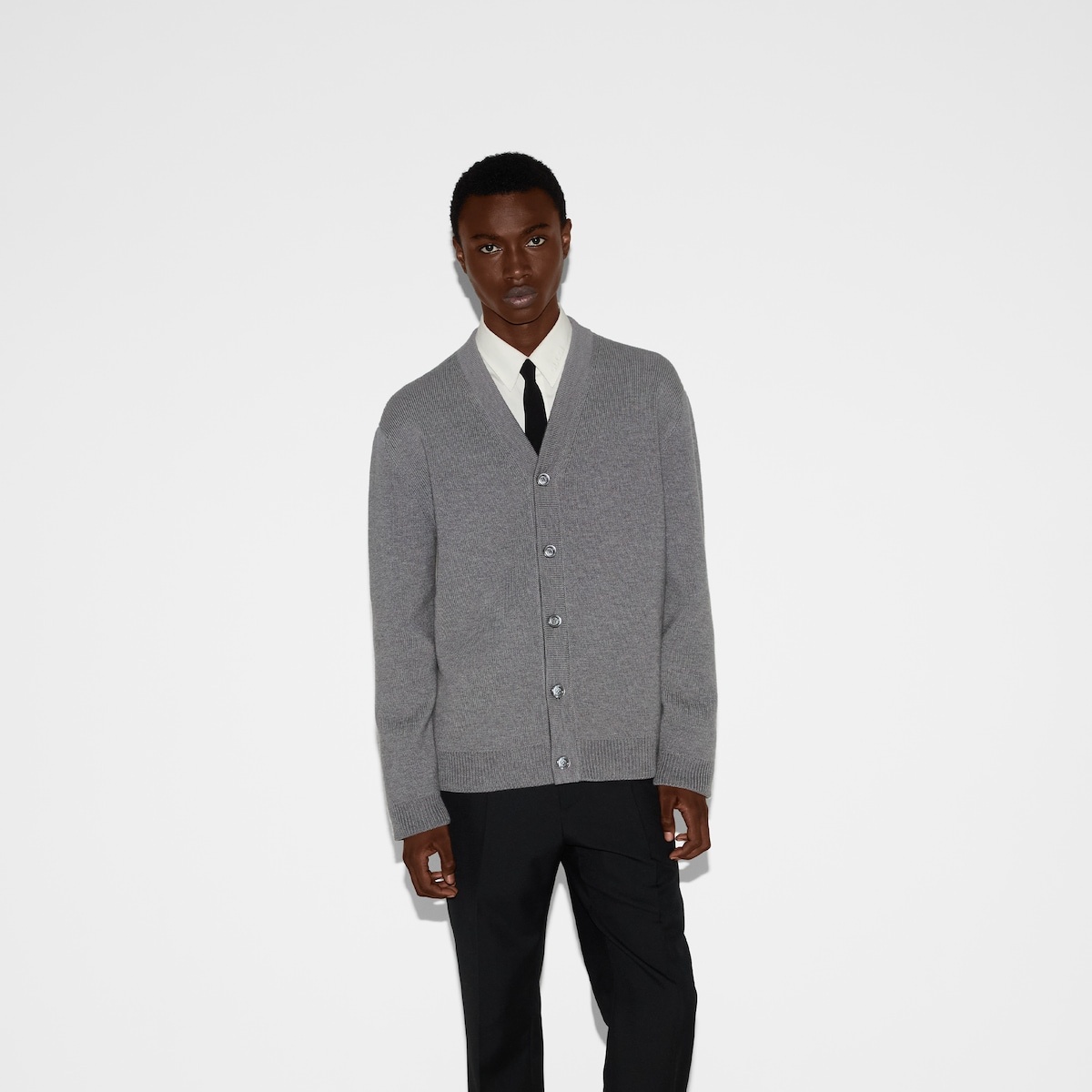 Stitch wool cardigan with Web - 3