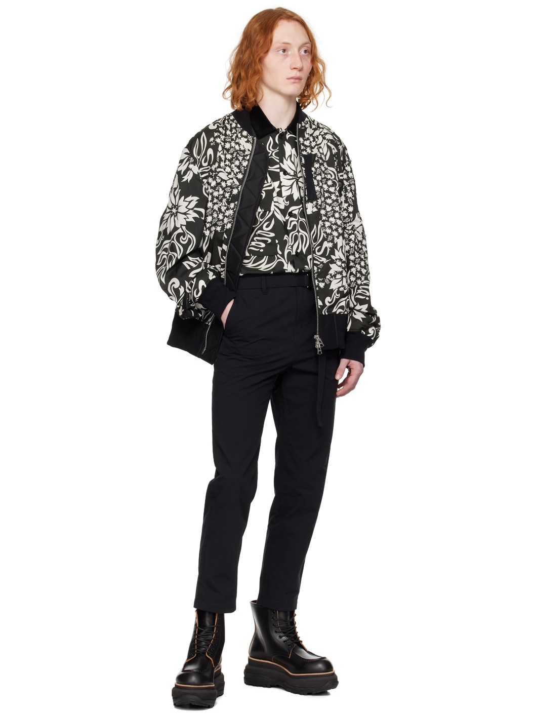 Black & White Floral Bomber Jacket - 4