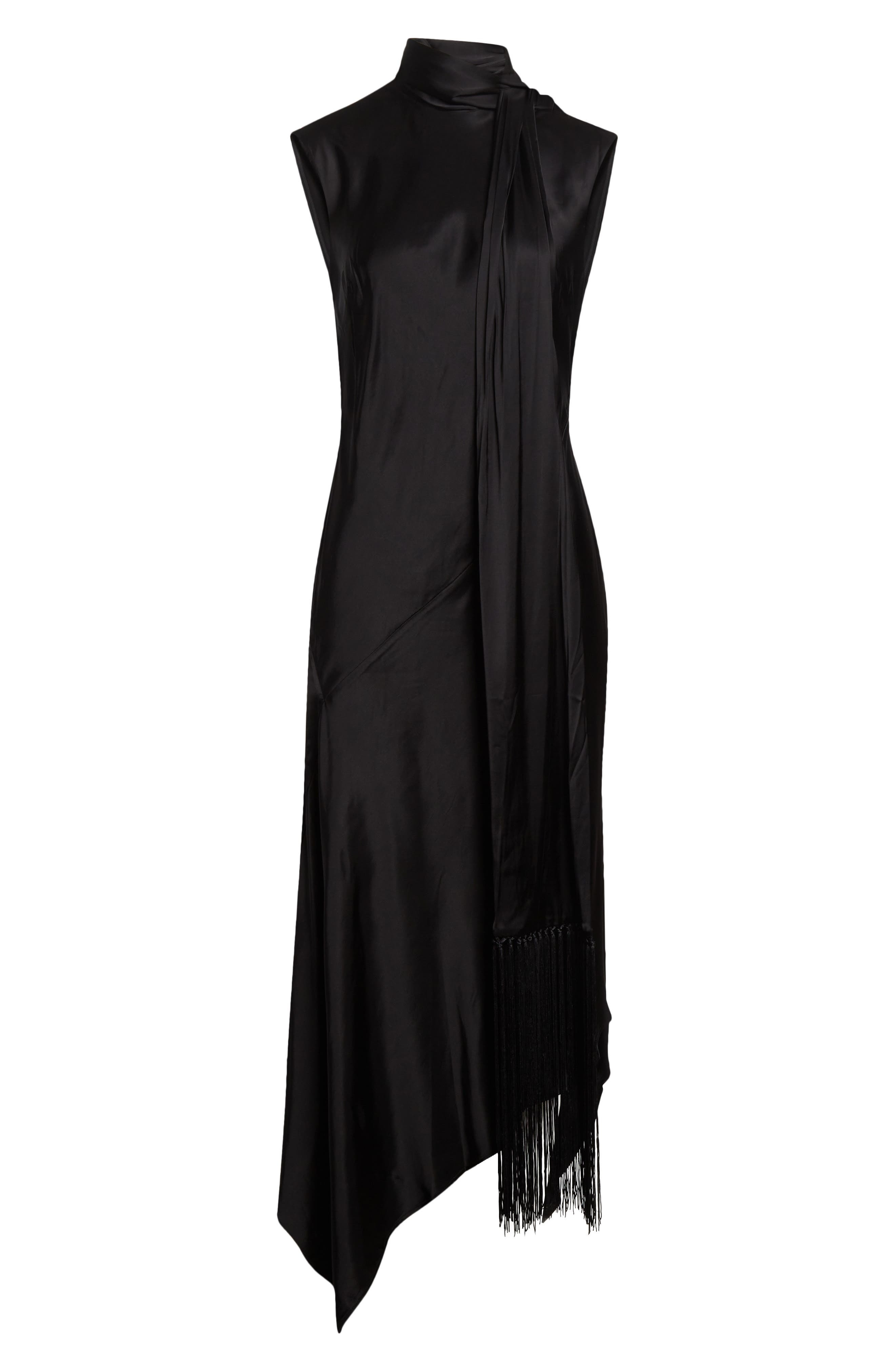 Acne Studios Dale Attached Scarf Asymmetric Satin Dress in Black at Nordstrom - 5