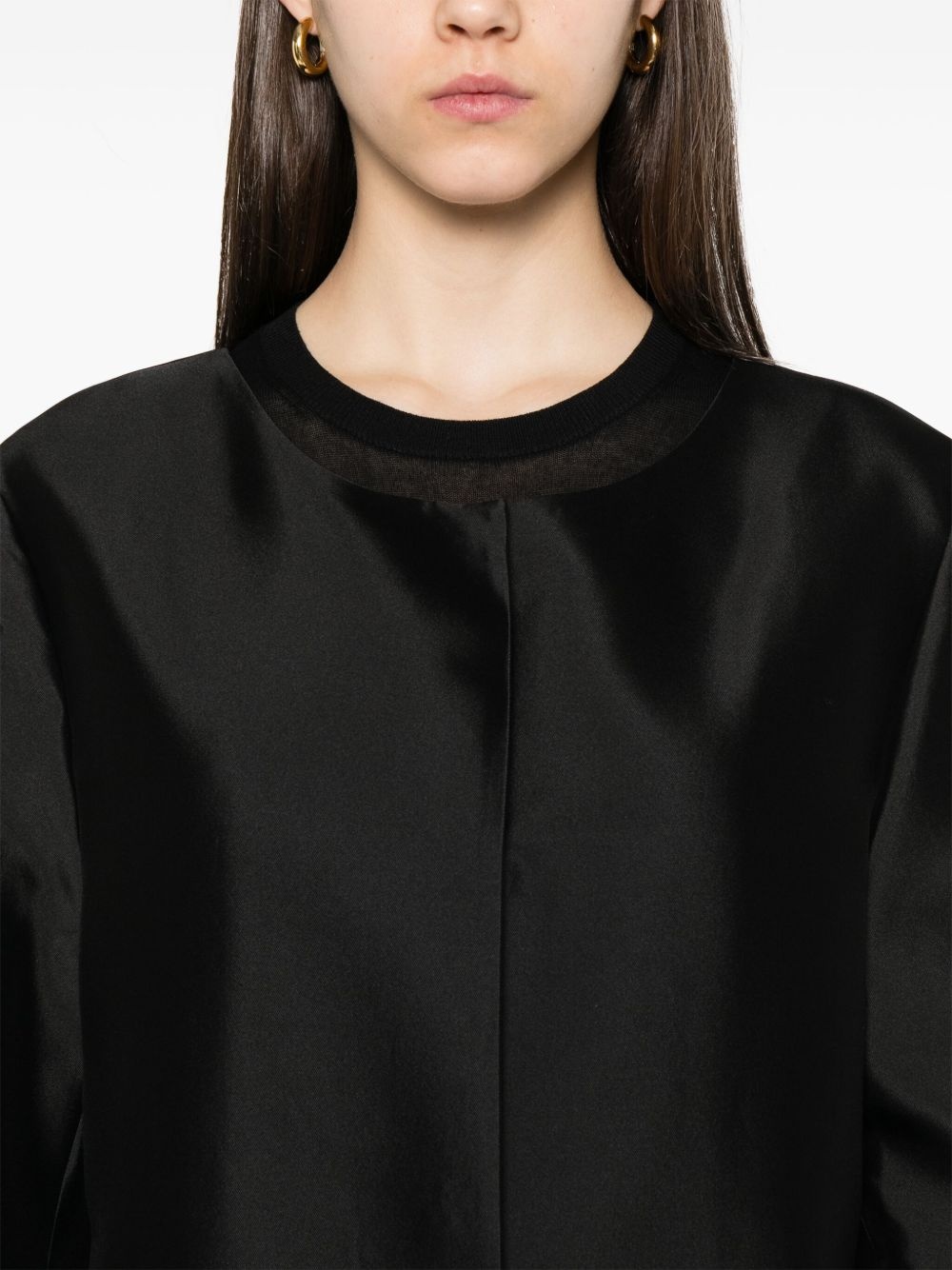collarless silk coat - 5