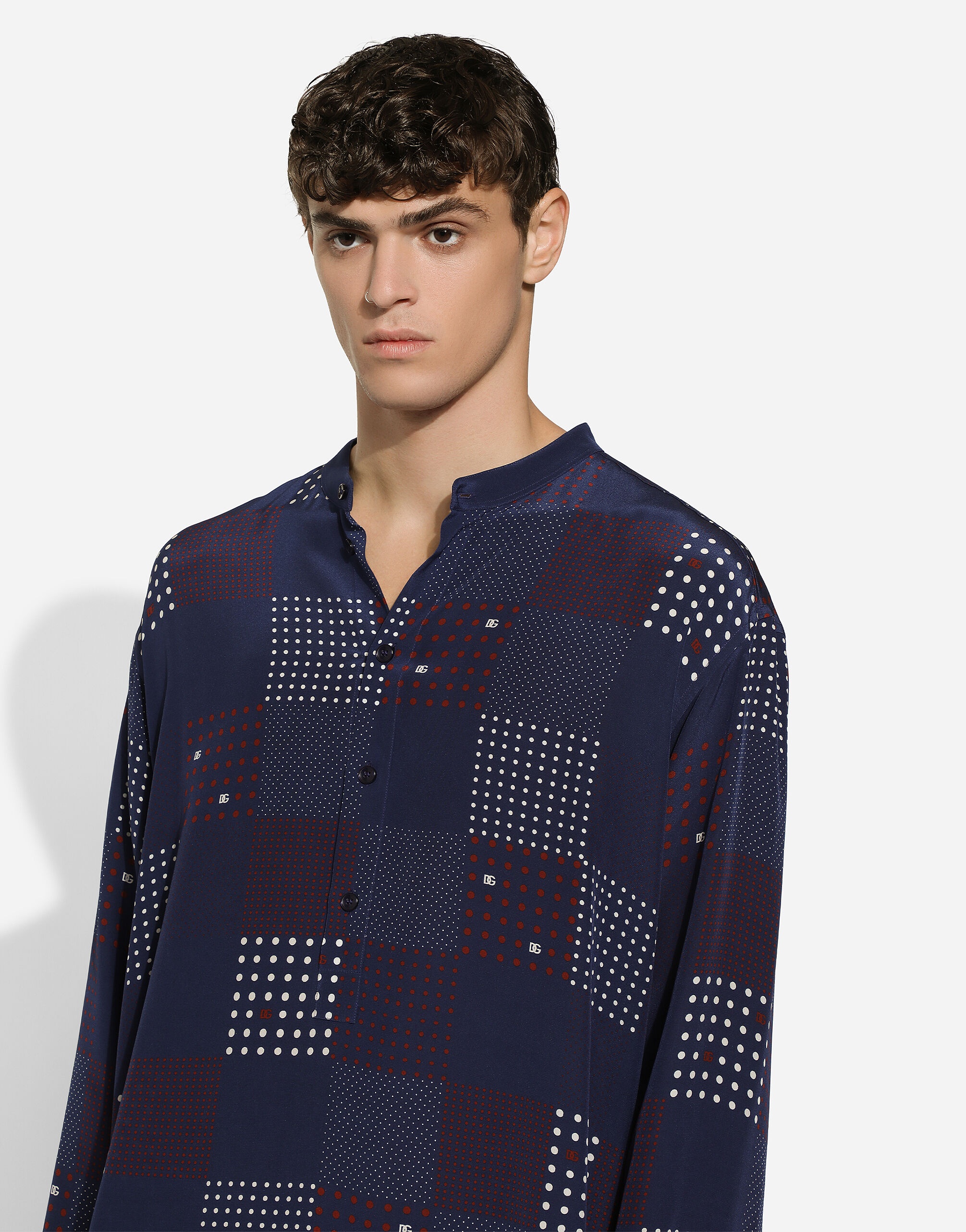 Printed silk shirt with Mandarin collar - 4