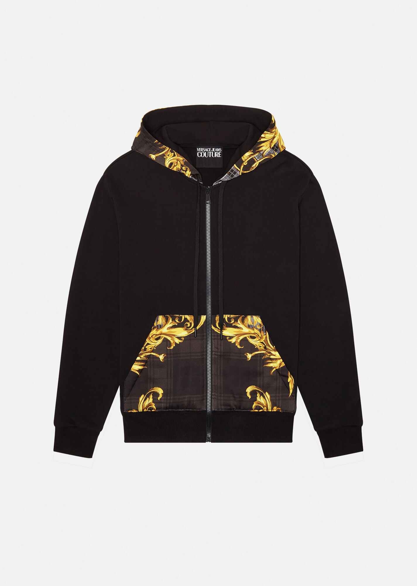 Tartan Baroque Print Accent Hoodie - 1