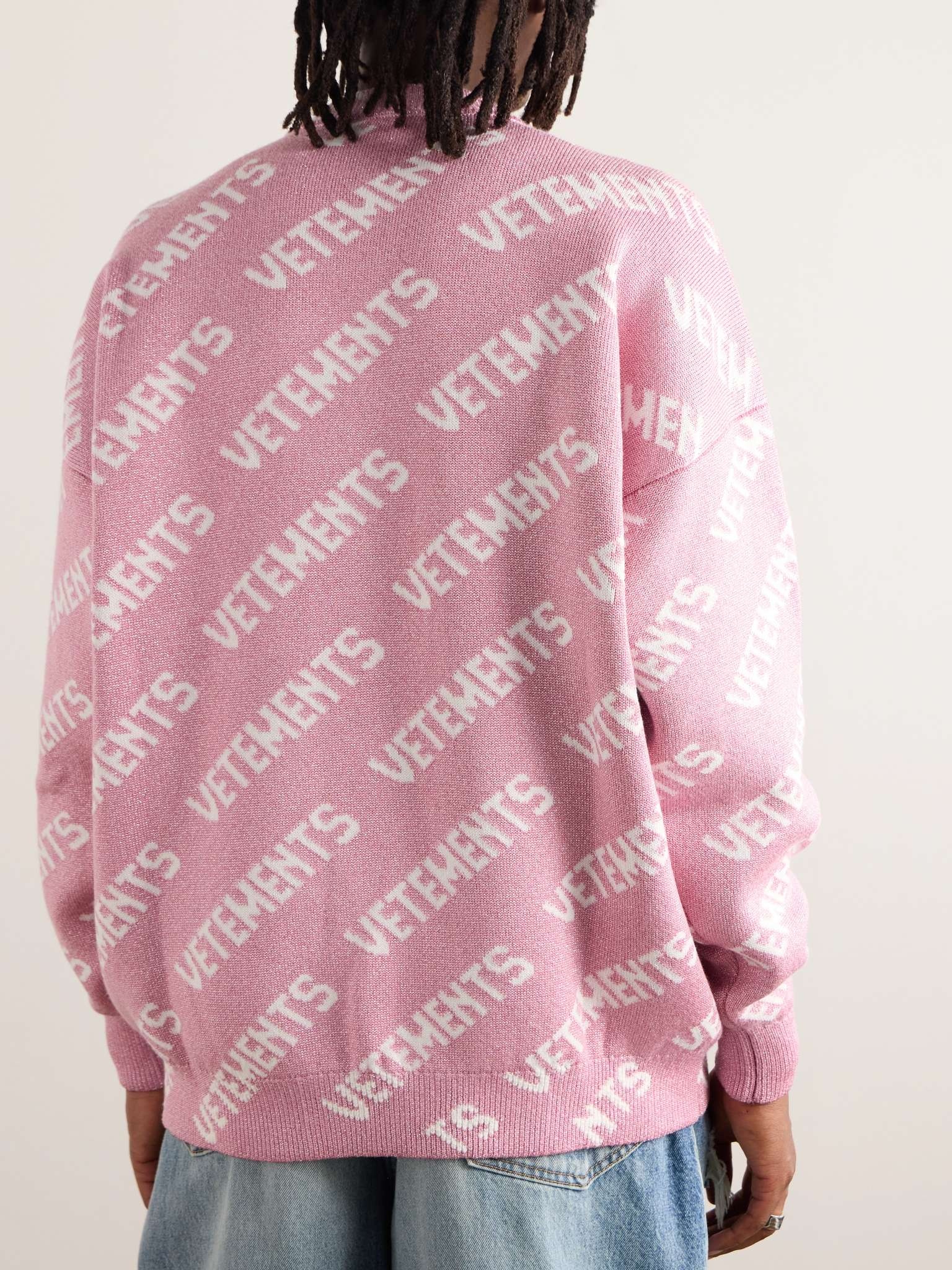 Oversized Logo-Intarsia Metallic Knitted Sweater - 3