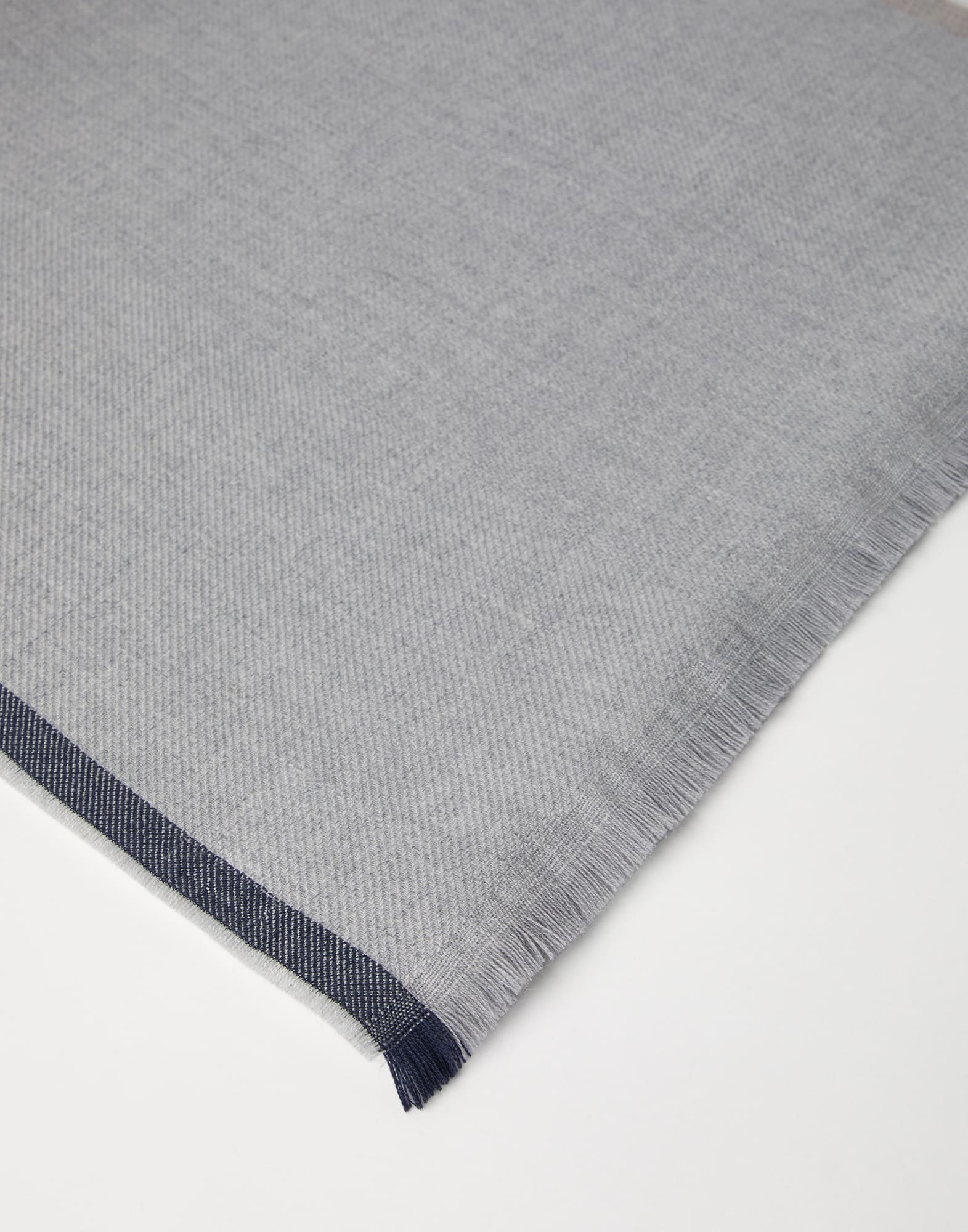Wool and cashmere diagonal scarf with striped edge - 2