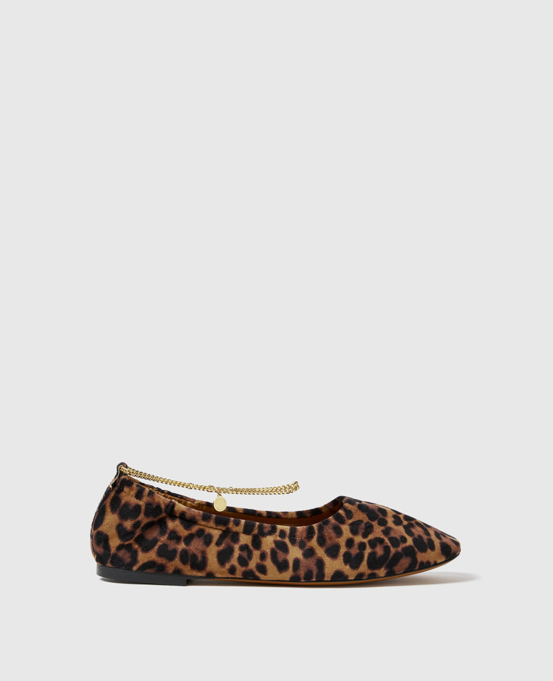 Leopard Velvet Chain-Detail Ballerina Flats 1