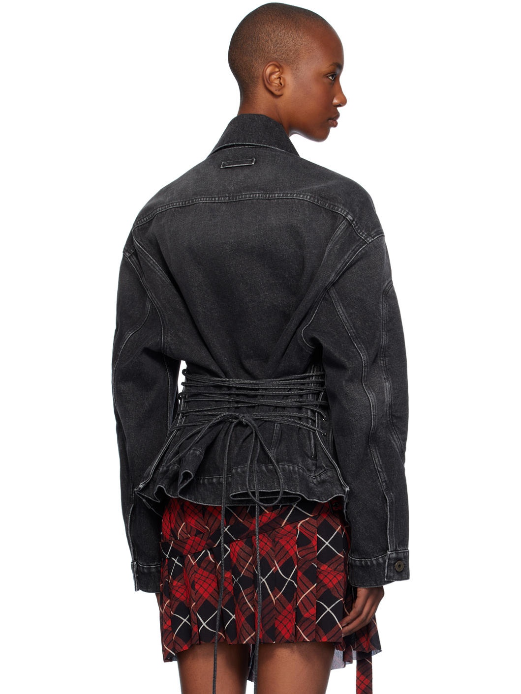 Black Lacing Denim Jacket - 3