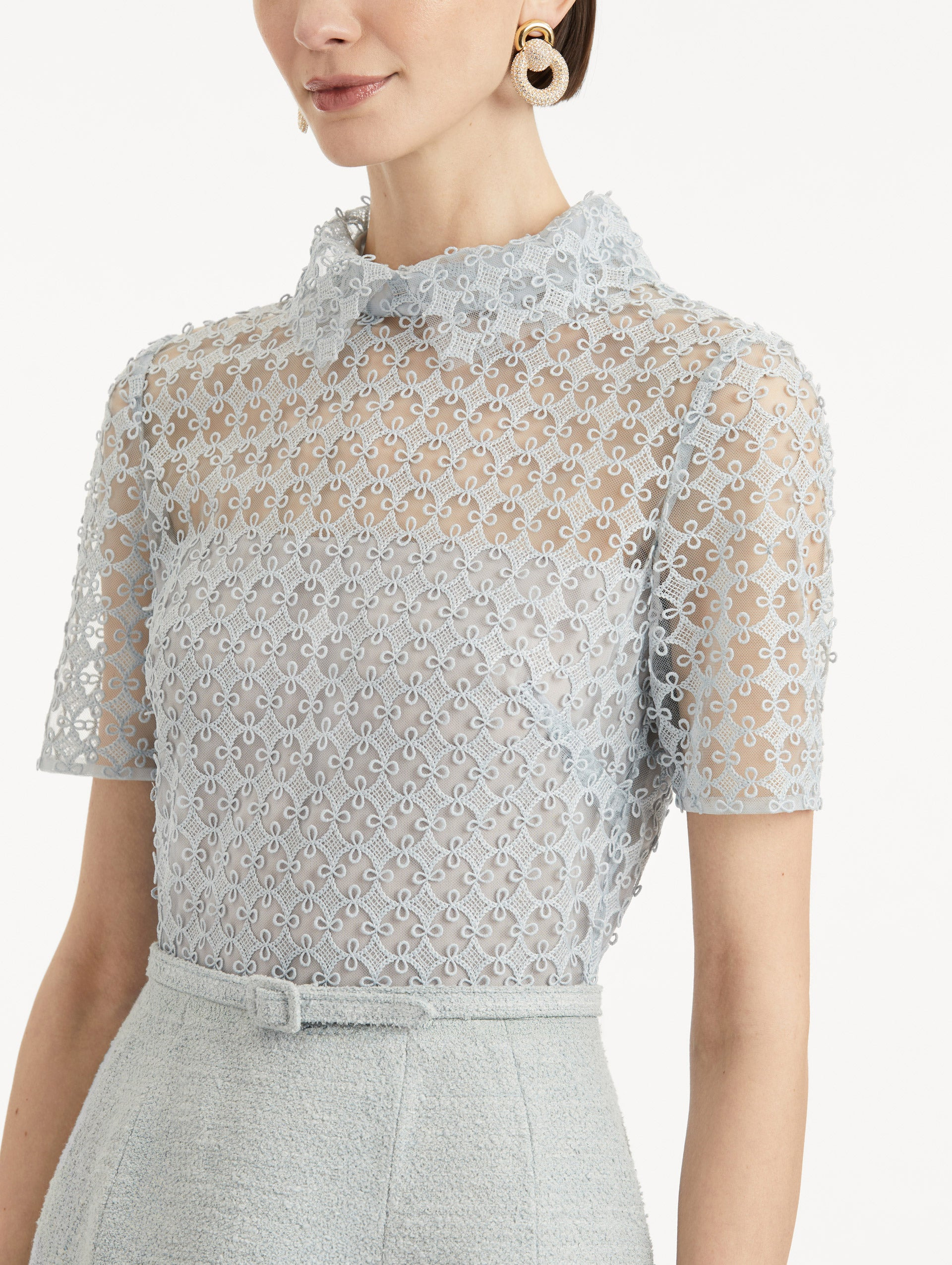 GEOMETRIC FLORAL GUIPURE TWEED DRESS - 5