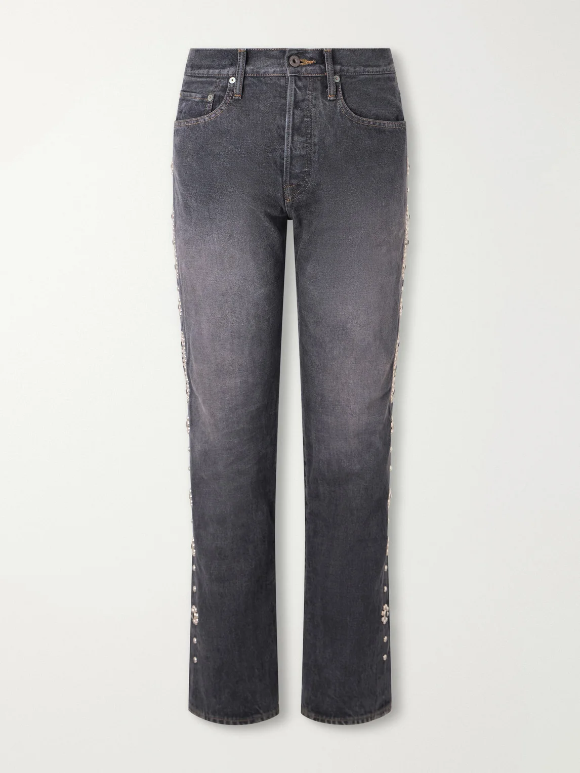 Monkey Cisco Straight-Leg Leather-Trimmed Embellished Jeans - 1