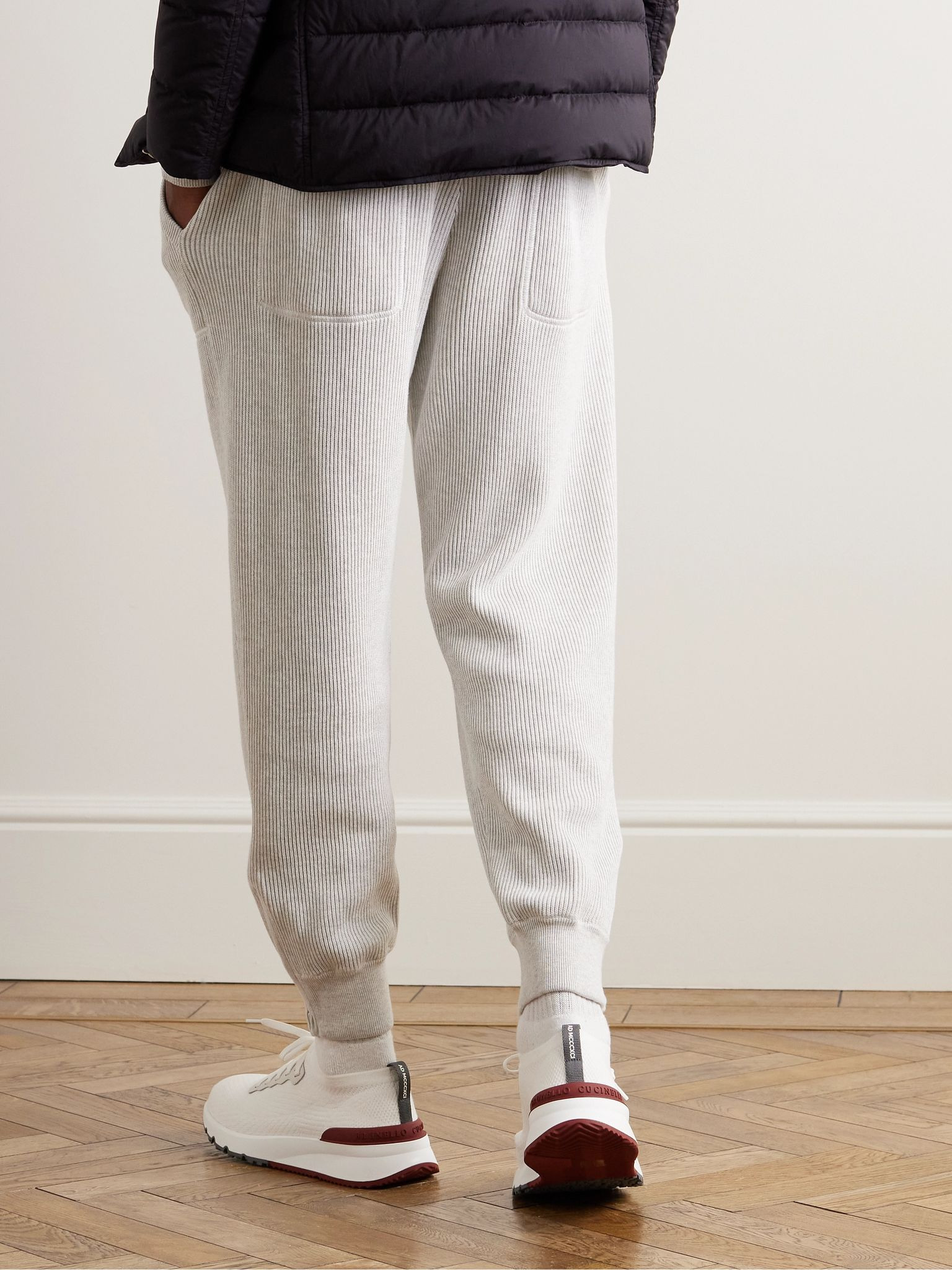 Leather-Trimmed Stretch-Knit Sneakers White - 2