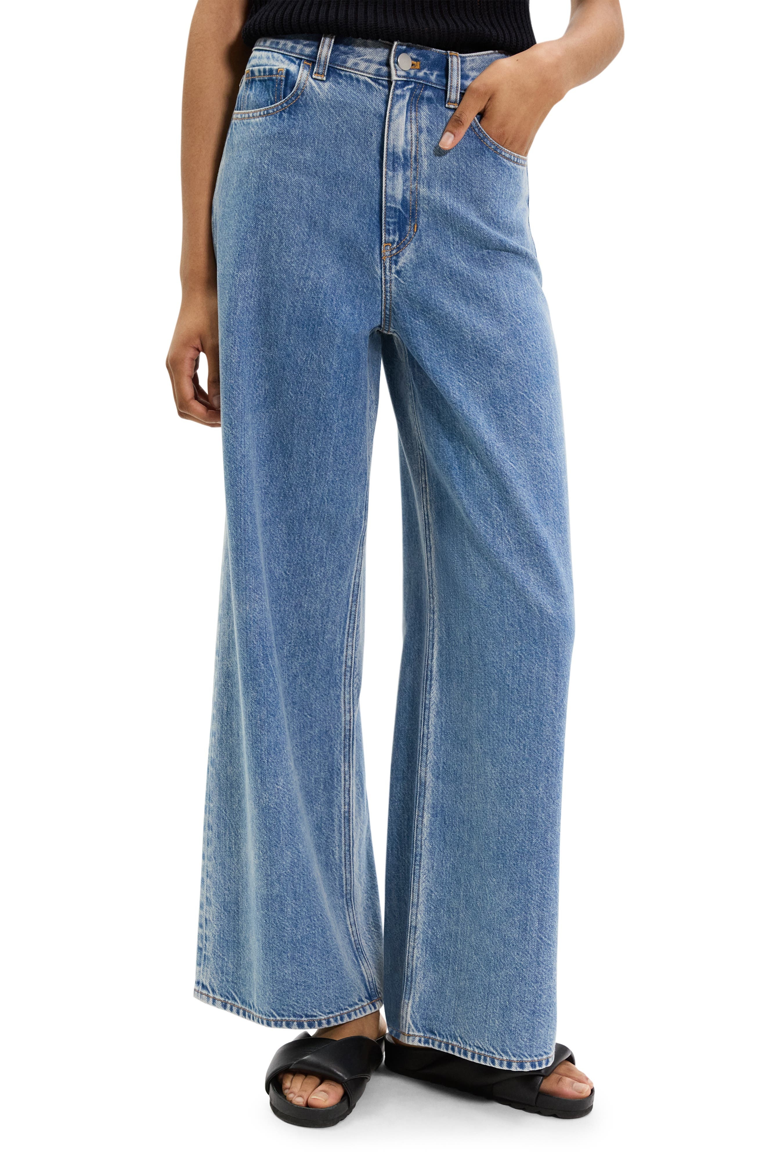 Theory Relaxed Fit High Waist Wide Leg Jeans in Ice Blue at Nordstrom - 1