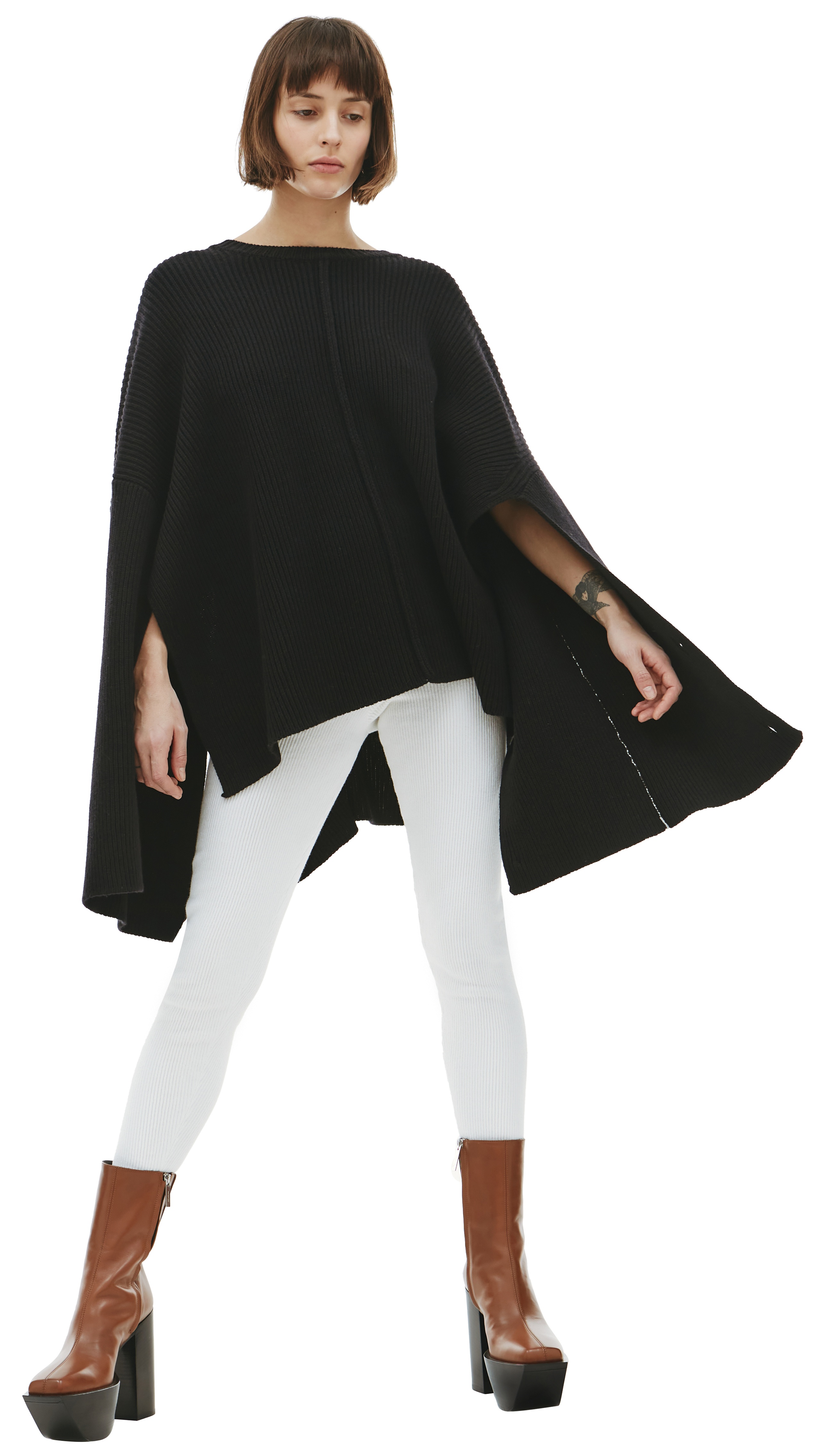 RIBBED KNIT CAPE SWEATER - 2