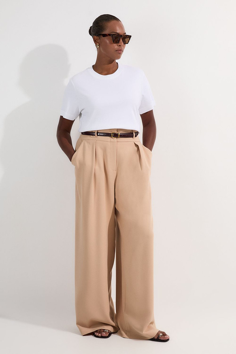 Plus Size Compact Stretch Essential Tailored High Waist Wide Leg Trouser 1