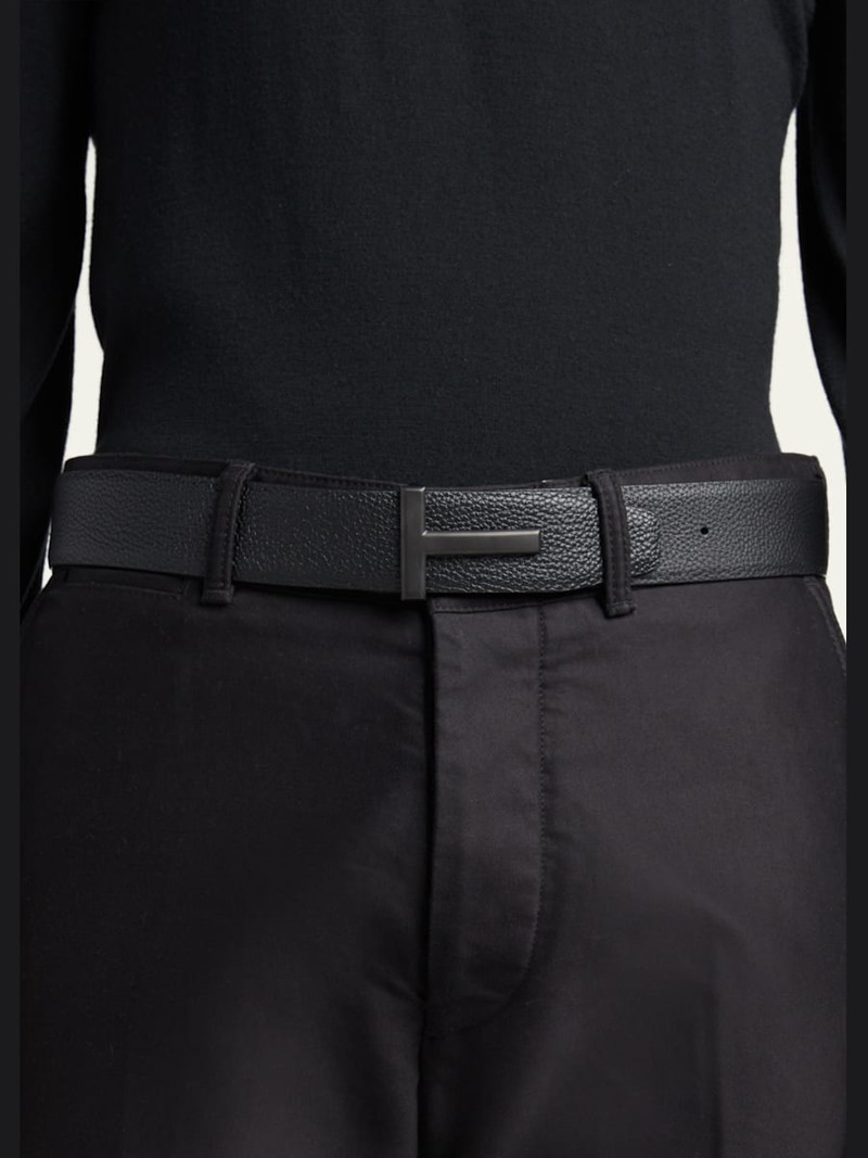TOM FORD Men's Reversible T-Buckle Leather Belt, 40mm outlook