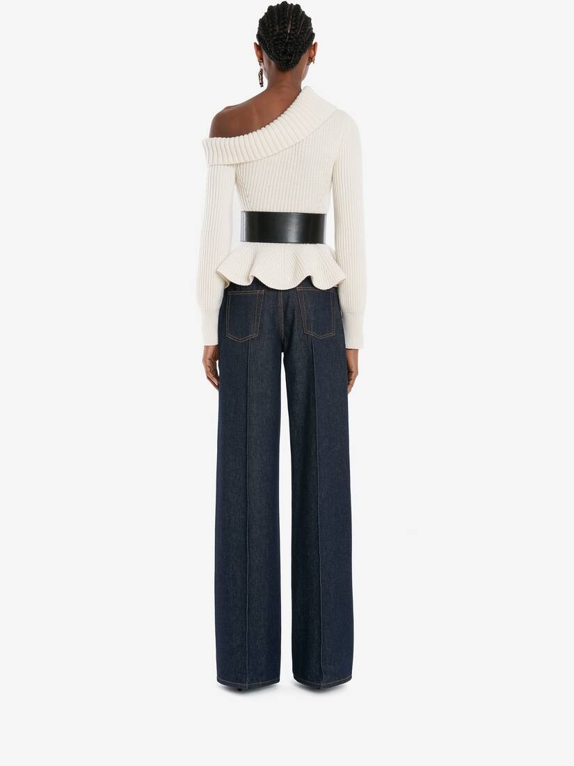 One-shoulder Peplum Jumper in Ivory - 4