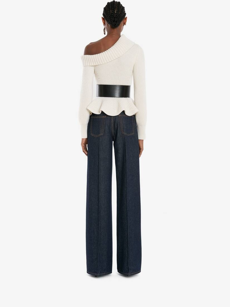 One-shoulder Peplum Jumper in Ivory 4