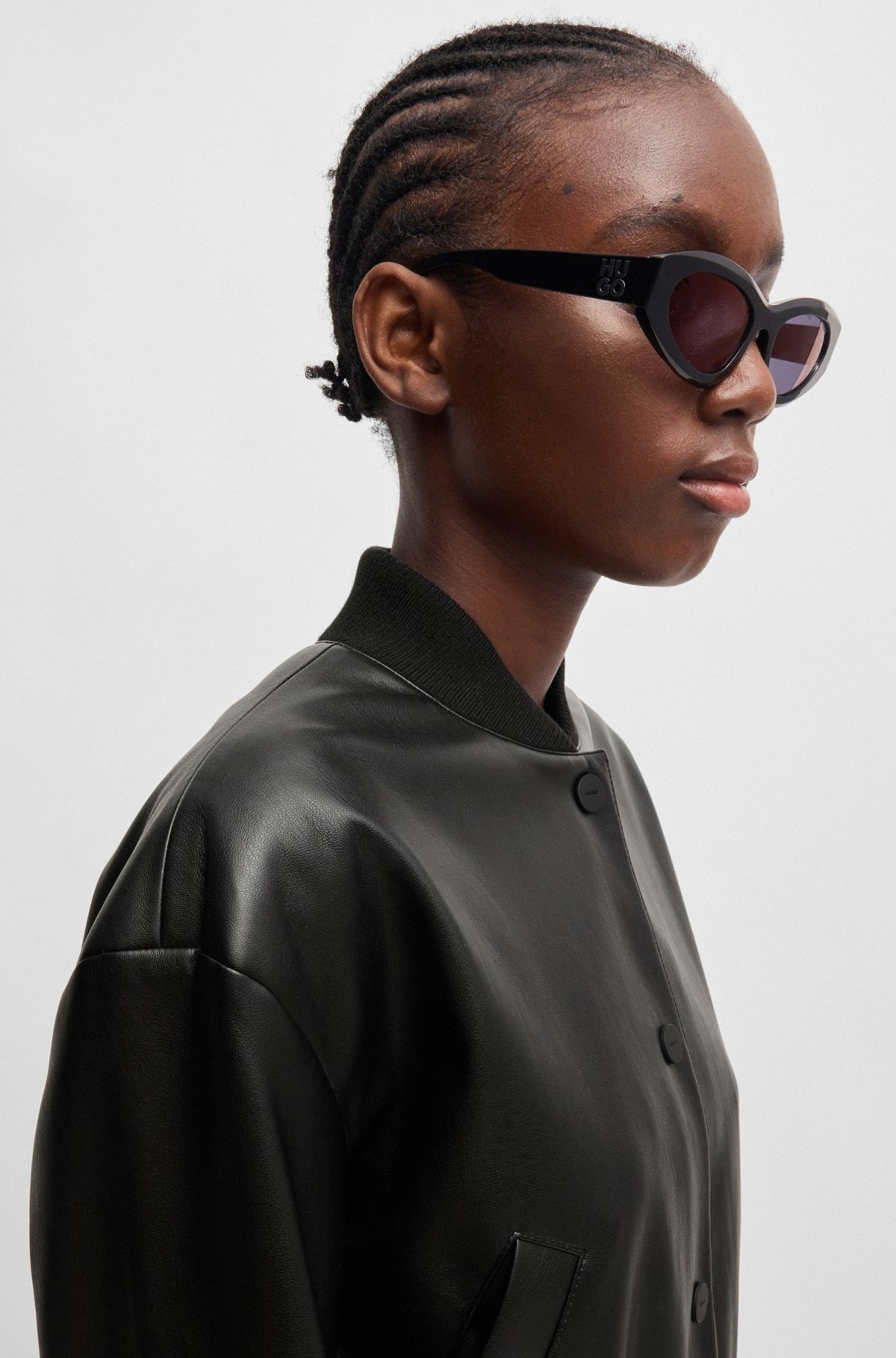 FAUX-LEATHER BOMBER JACKET WITH STACKED LOGO - 5