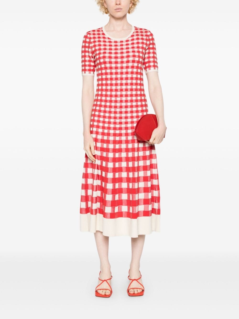 gingham-jacquard midi dress - 2