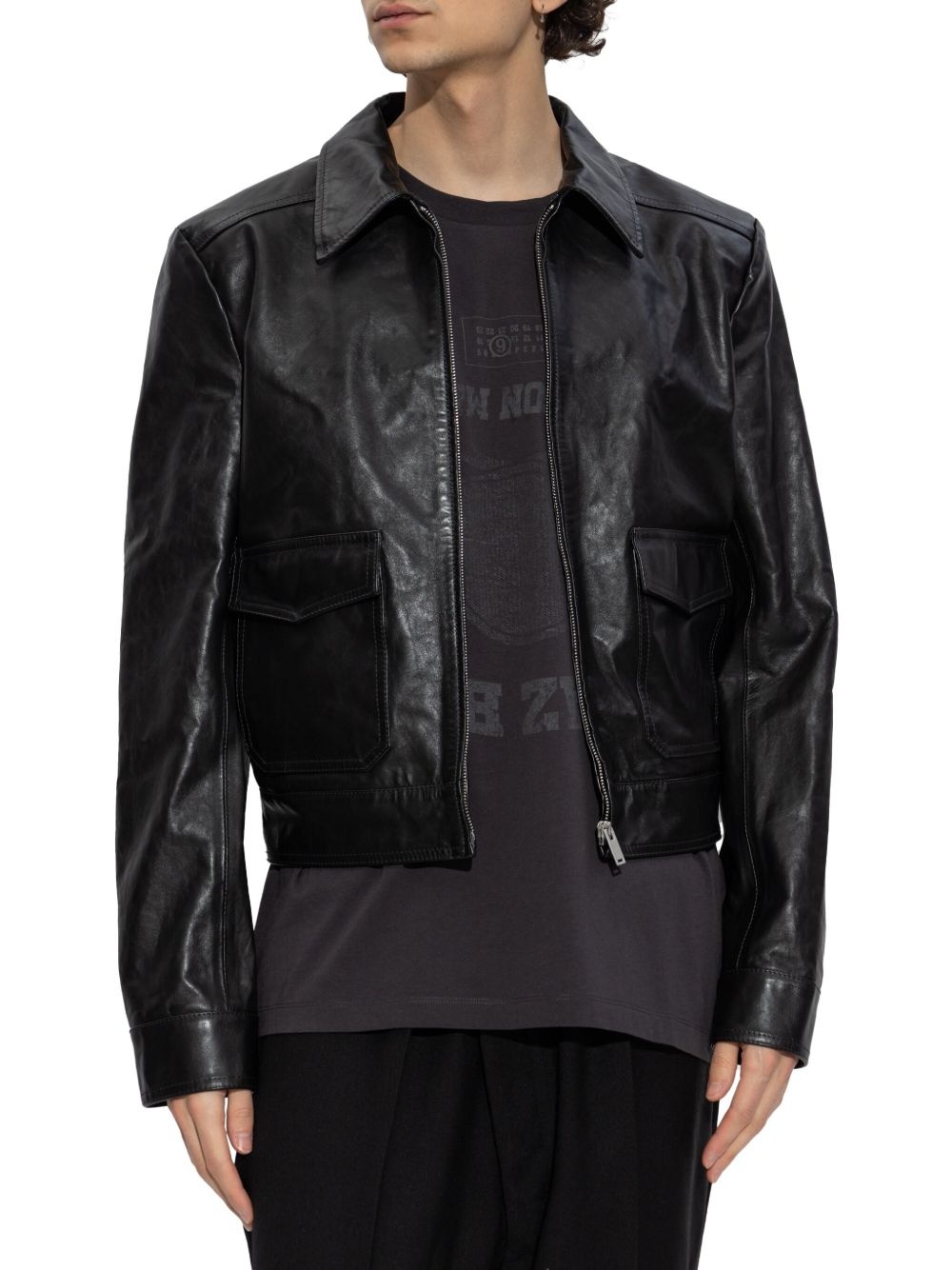 zip-up leather jacket - 3