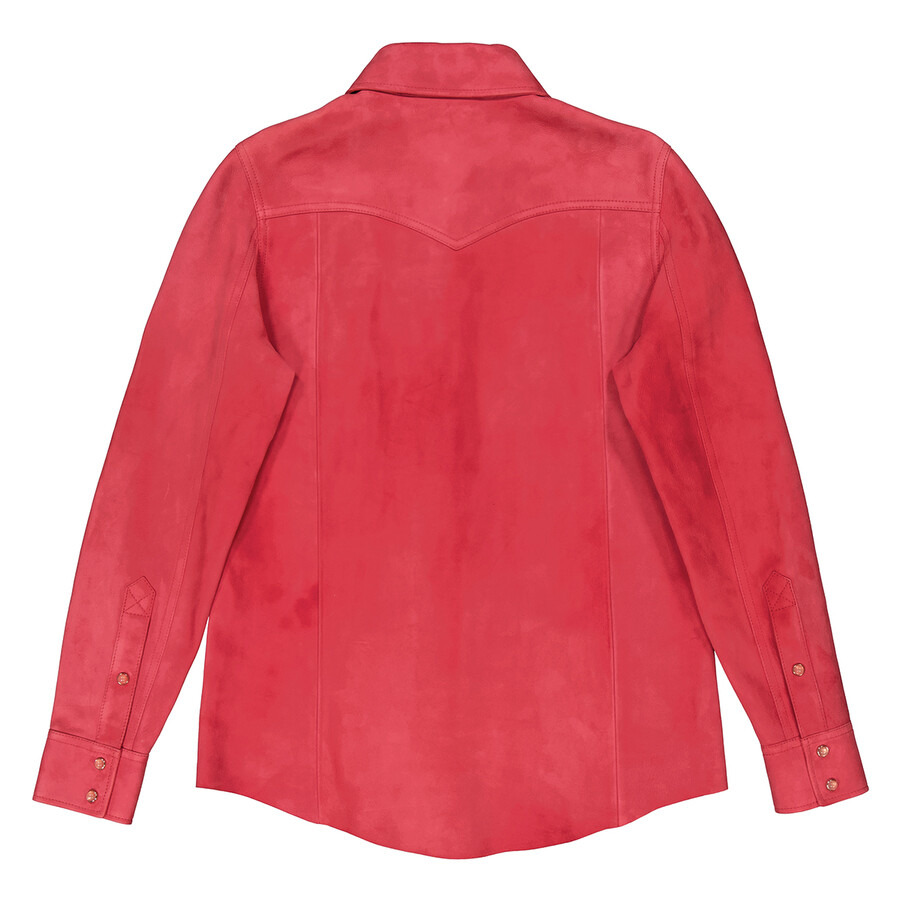 Chloe Scarlet Red Suede Long-Sleeve Shirt, Brand Size 36 (US Size 4) - 2