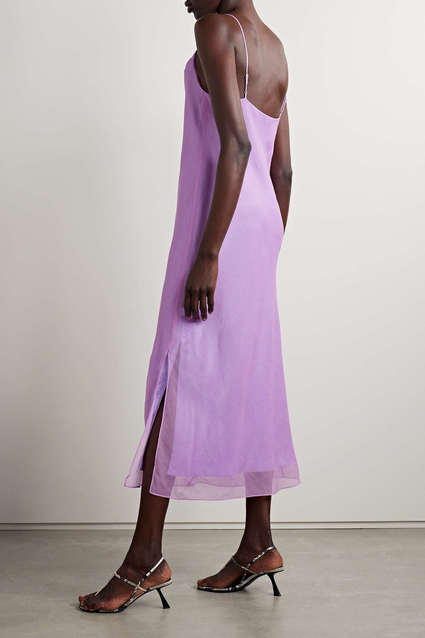 Draped silk-crepon midi dress - 3