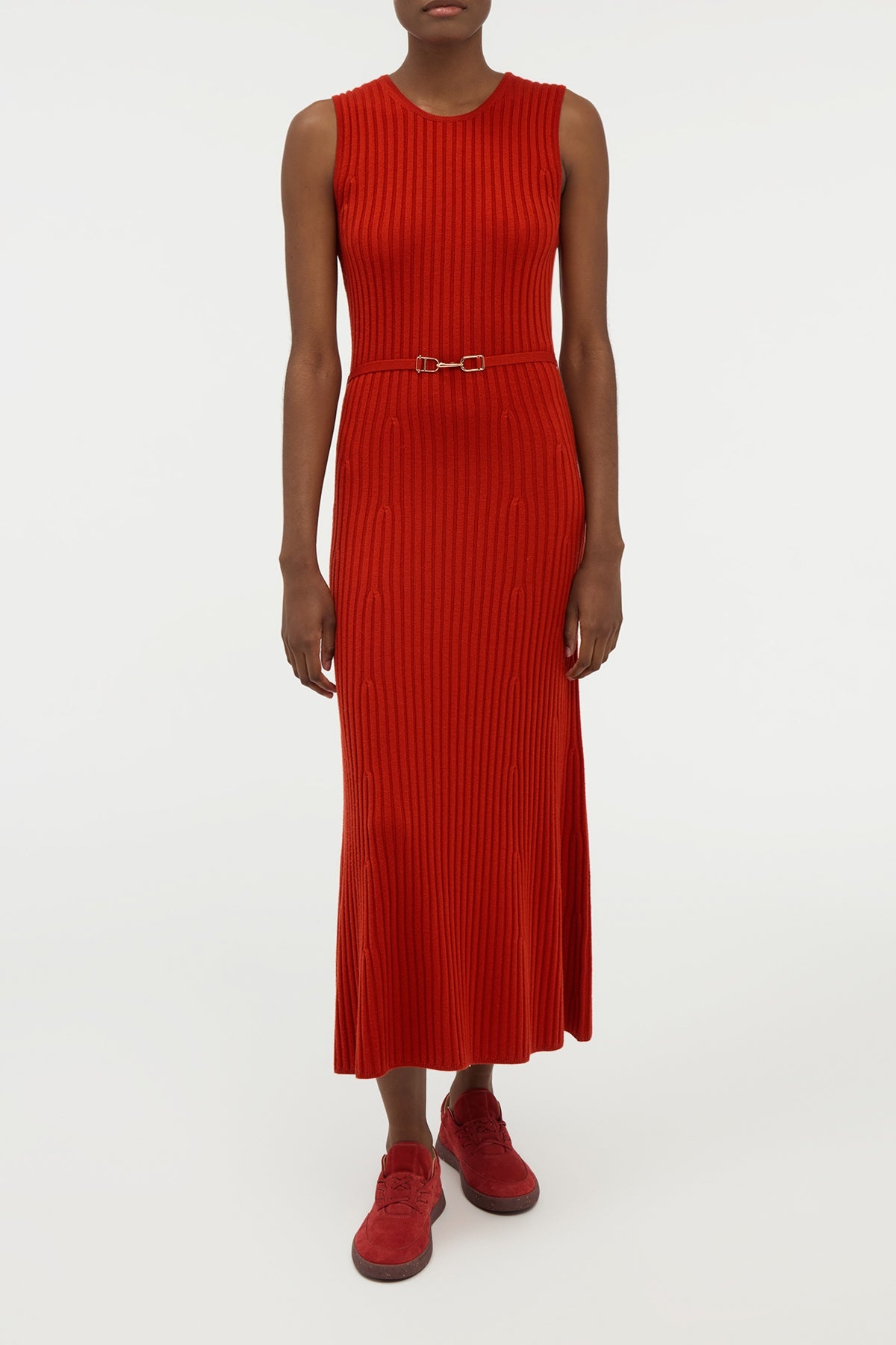 Meier Knit Midi Dress in Antelope Orange Merino Wool Cashmere - 2