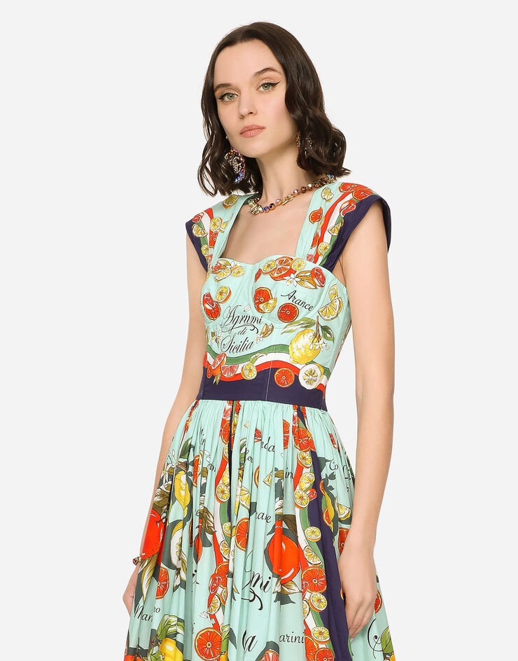 Bustier midi dress in citrus-print poplin - 4