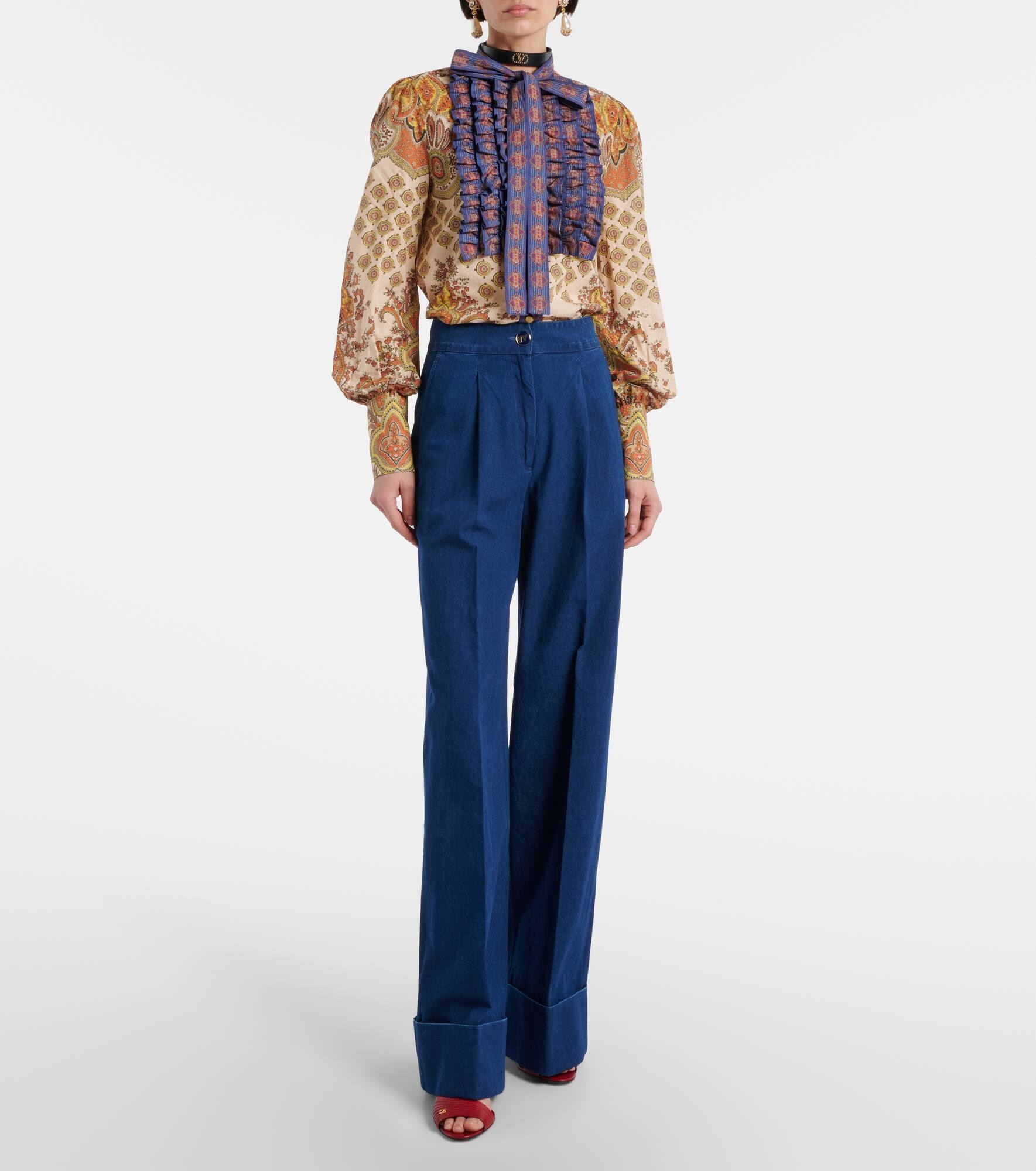 High-rise pleated wide-leg jeans - 7