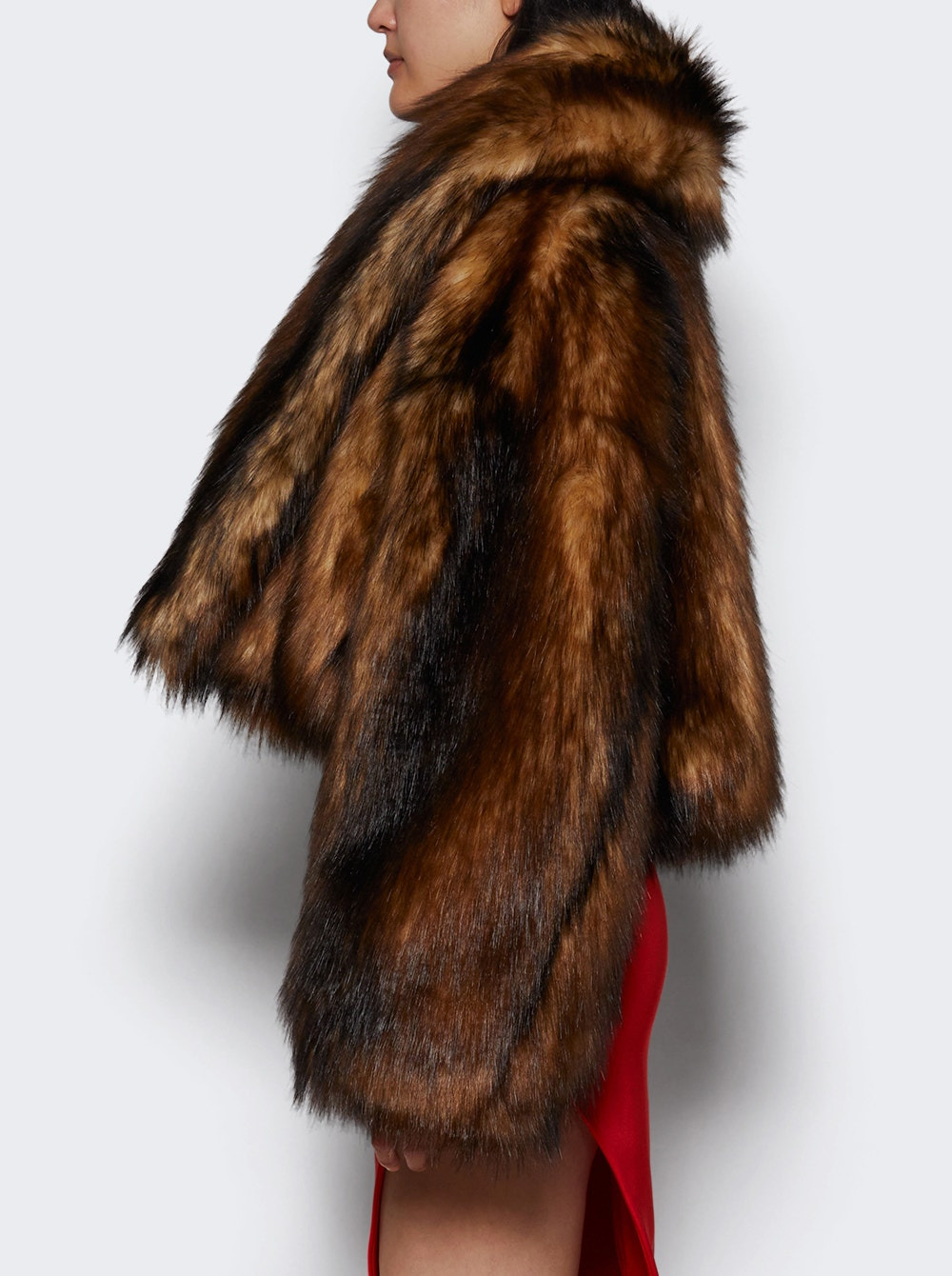 Faux Fur Oversized Jacket Brown - 3