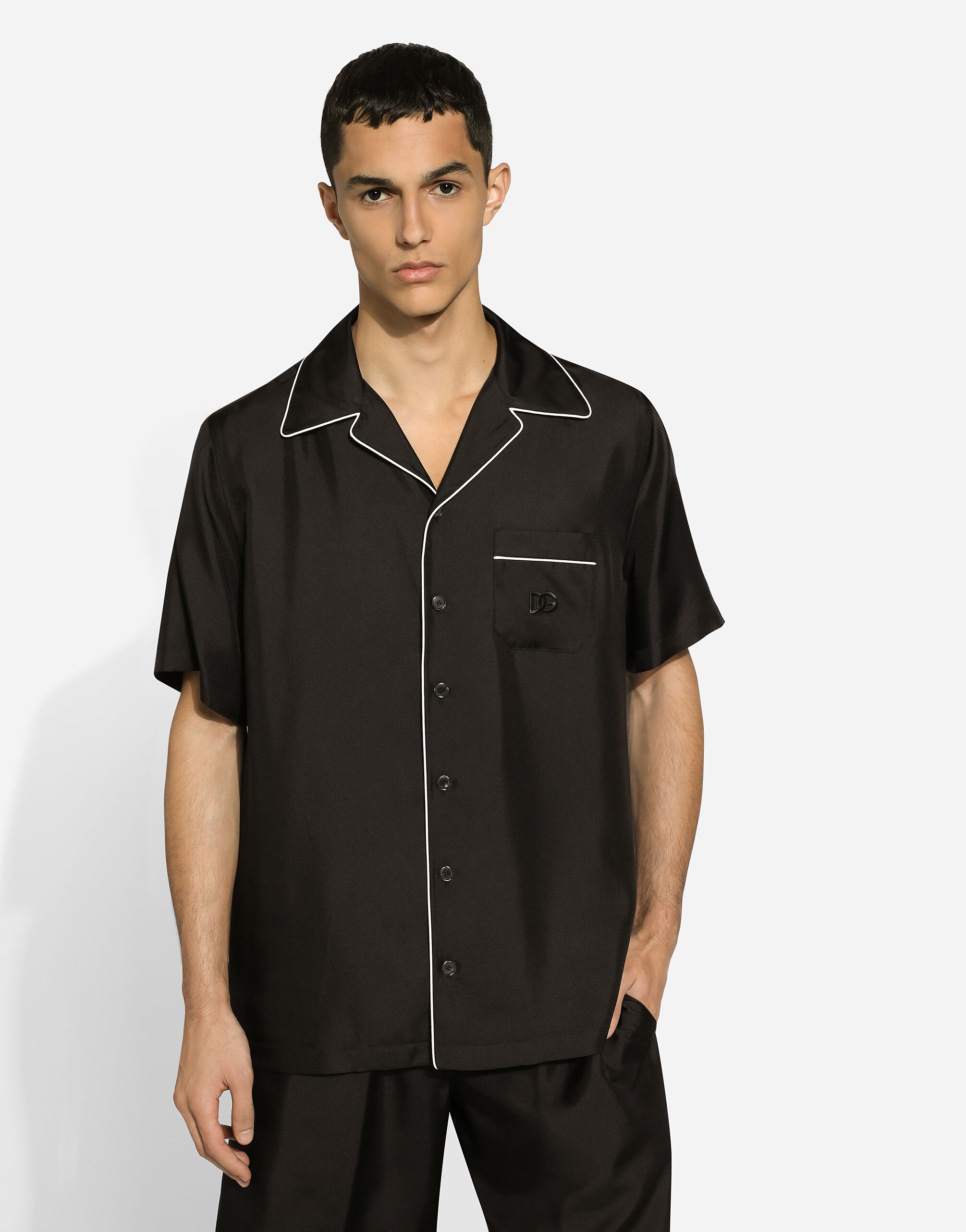 Silk twill shirt with DG embroidery - 4