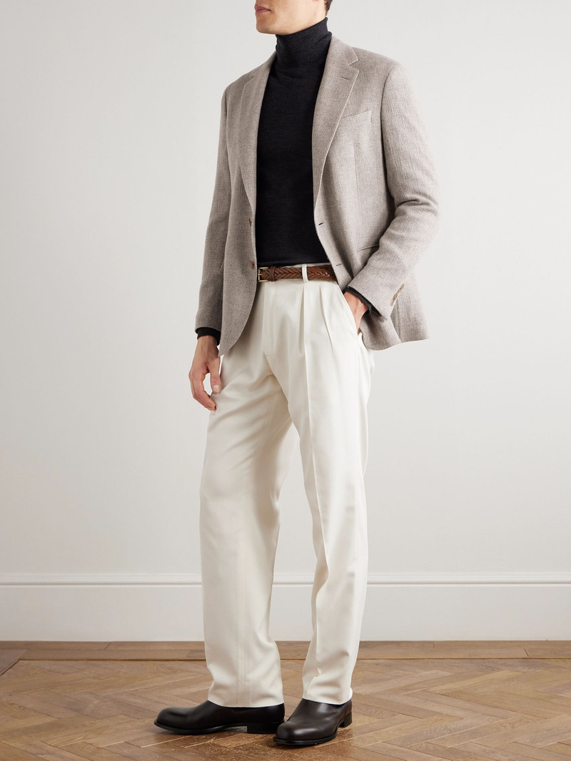 Ralph Lauren Hadley Slim-Fit Basketweave Cashmere Blazer Gray outlook