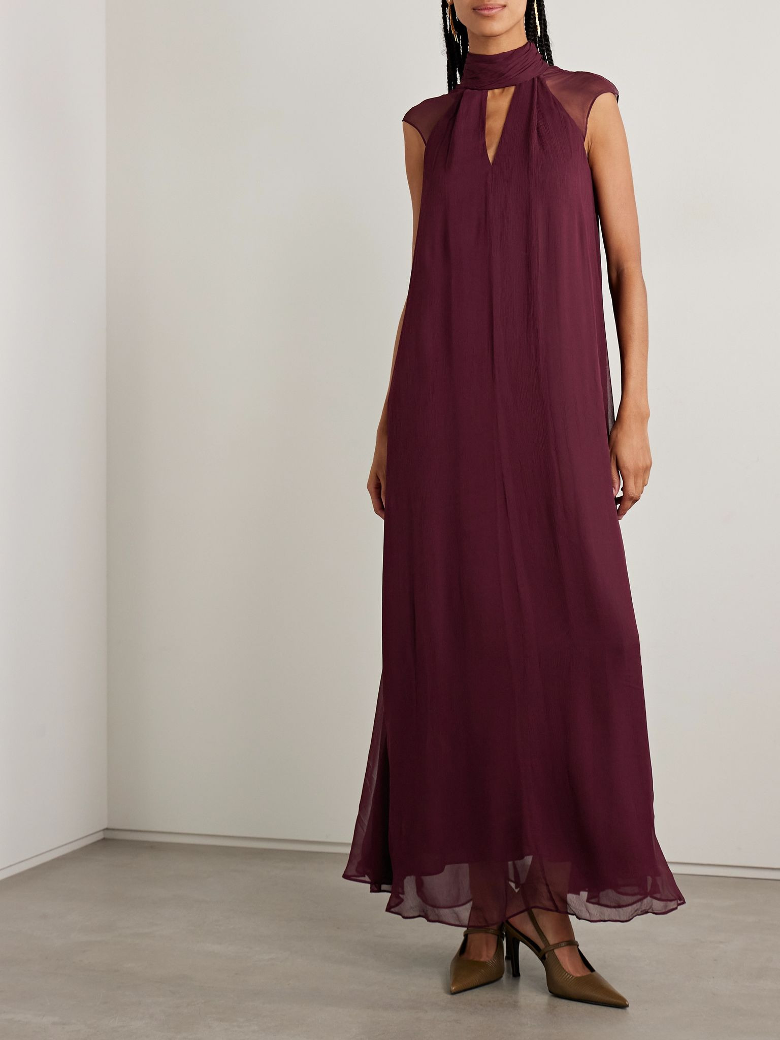 Camilla scarf-detailed crepon maxi dress Crimson - 5