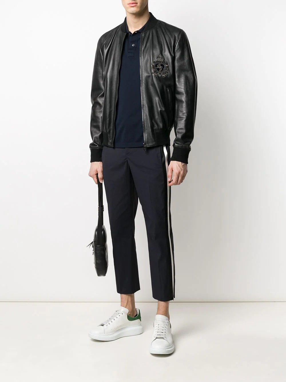 DG patch leather bomber jacket - 2