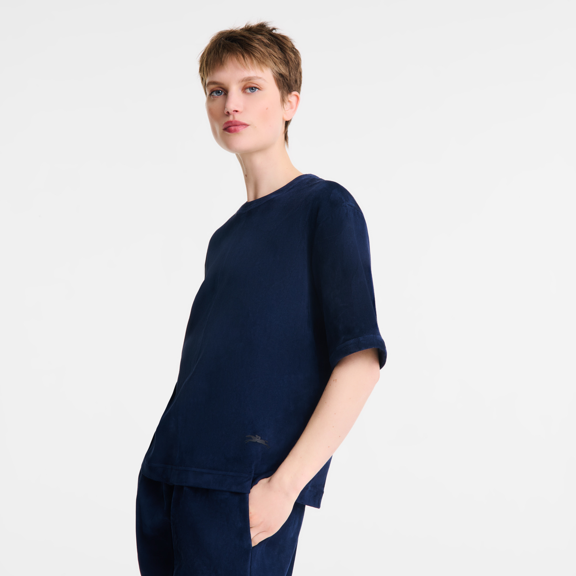 Short leather top Navy - Leather - 4