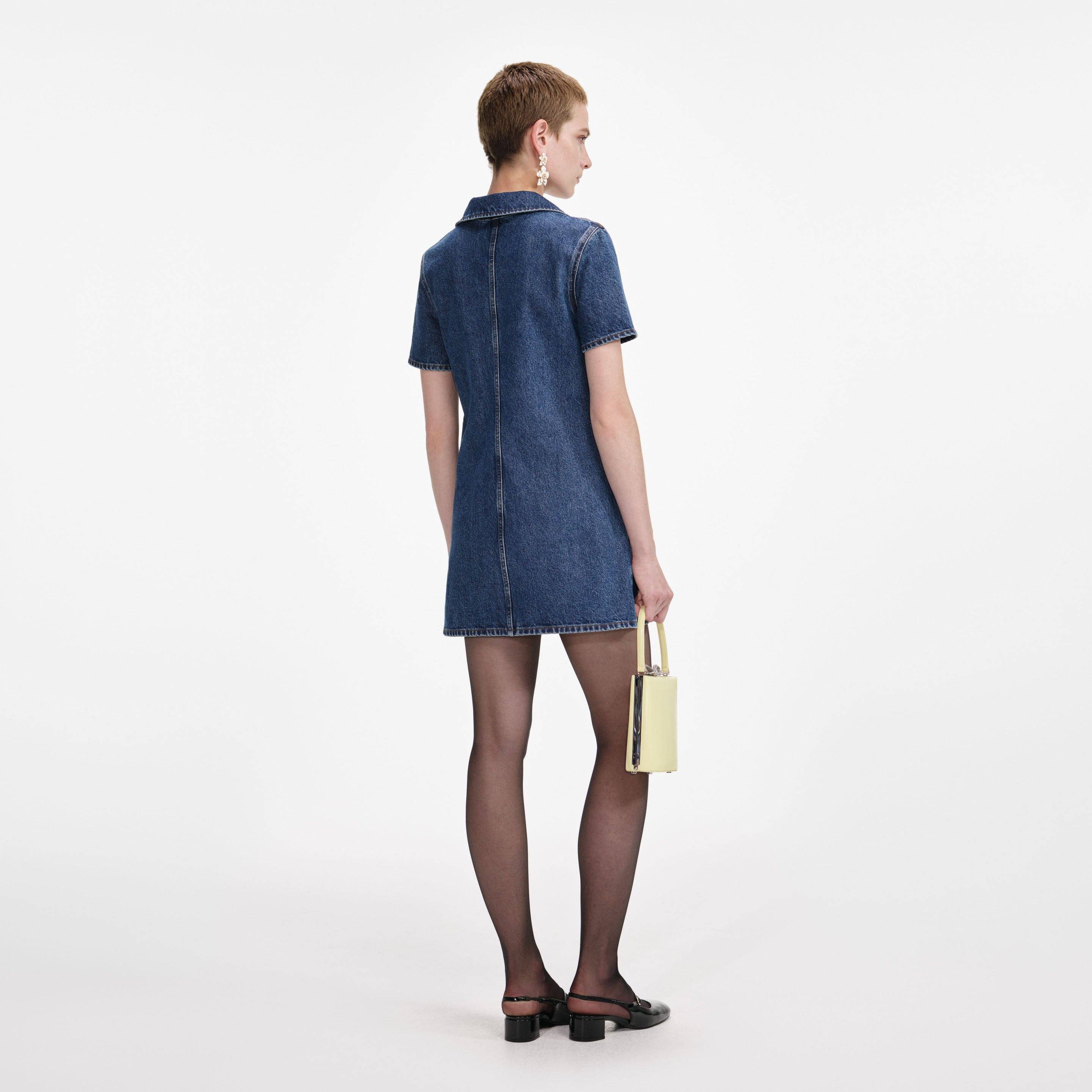 Denim Crystal Bow Mini Dress - 3