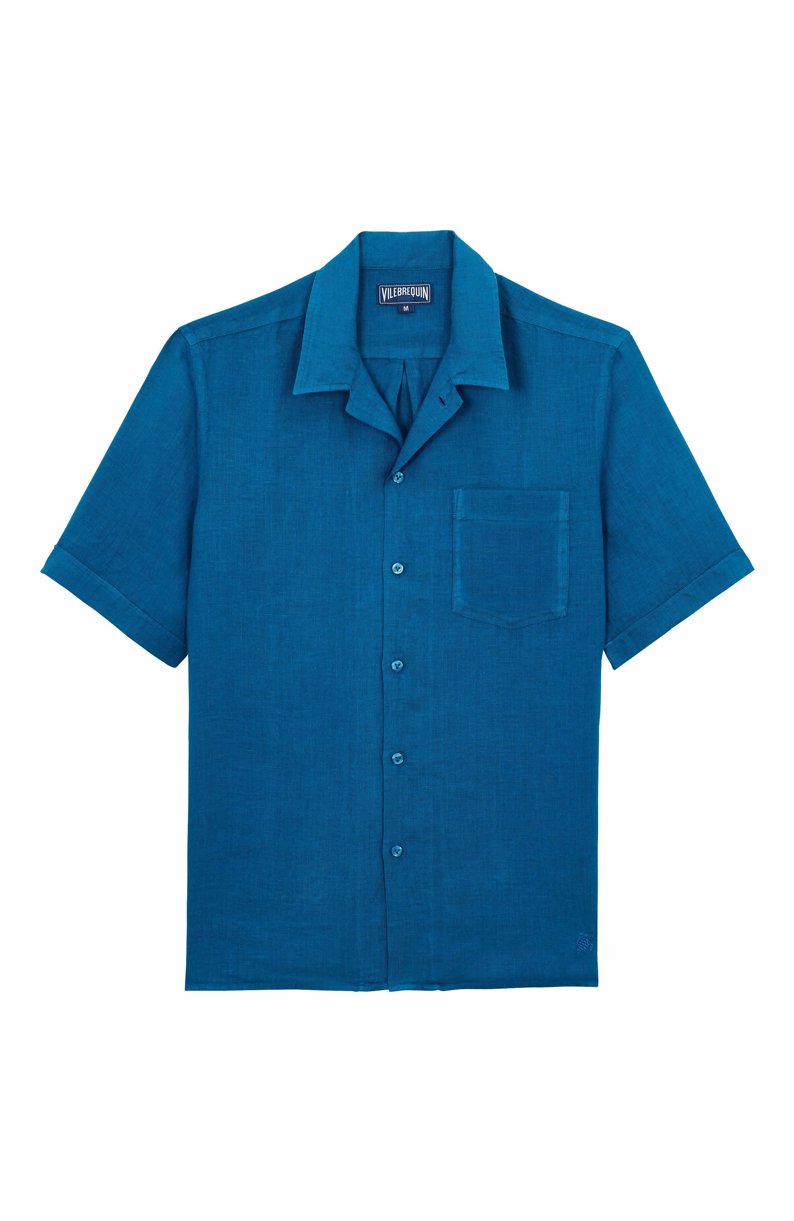 Vilebrequin Men's Solid Linen Bowling Shirt in Paon at Nordstrom - 2