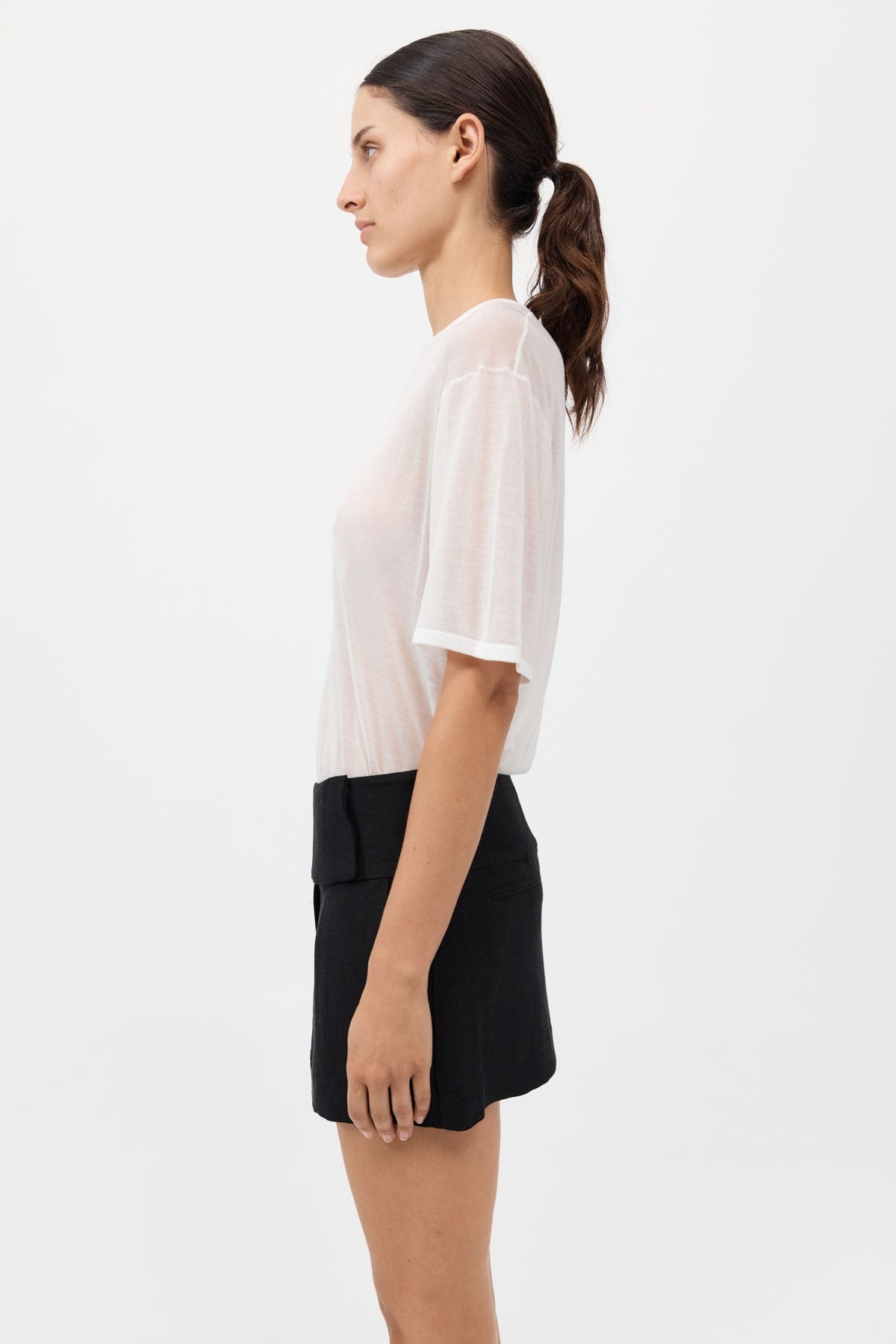 Wide Waistband Mini Skirt - Black - 4